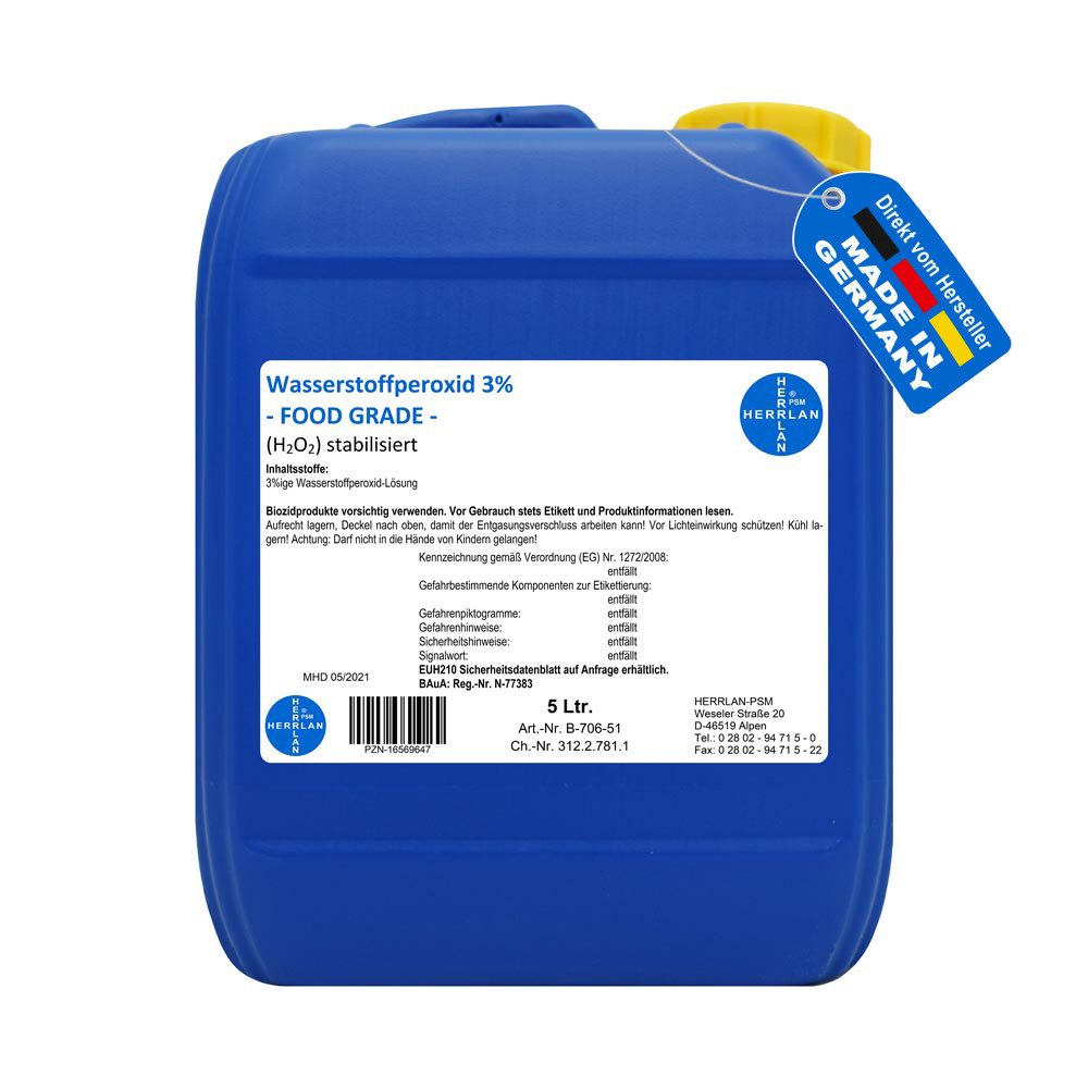 HERRLAN Wasserstoffperoxid 3% FOOD GRADE I HERRLAN-Qualität Bleichmittel (5 Liter)