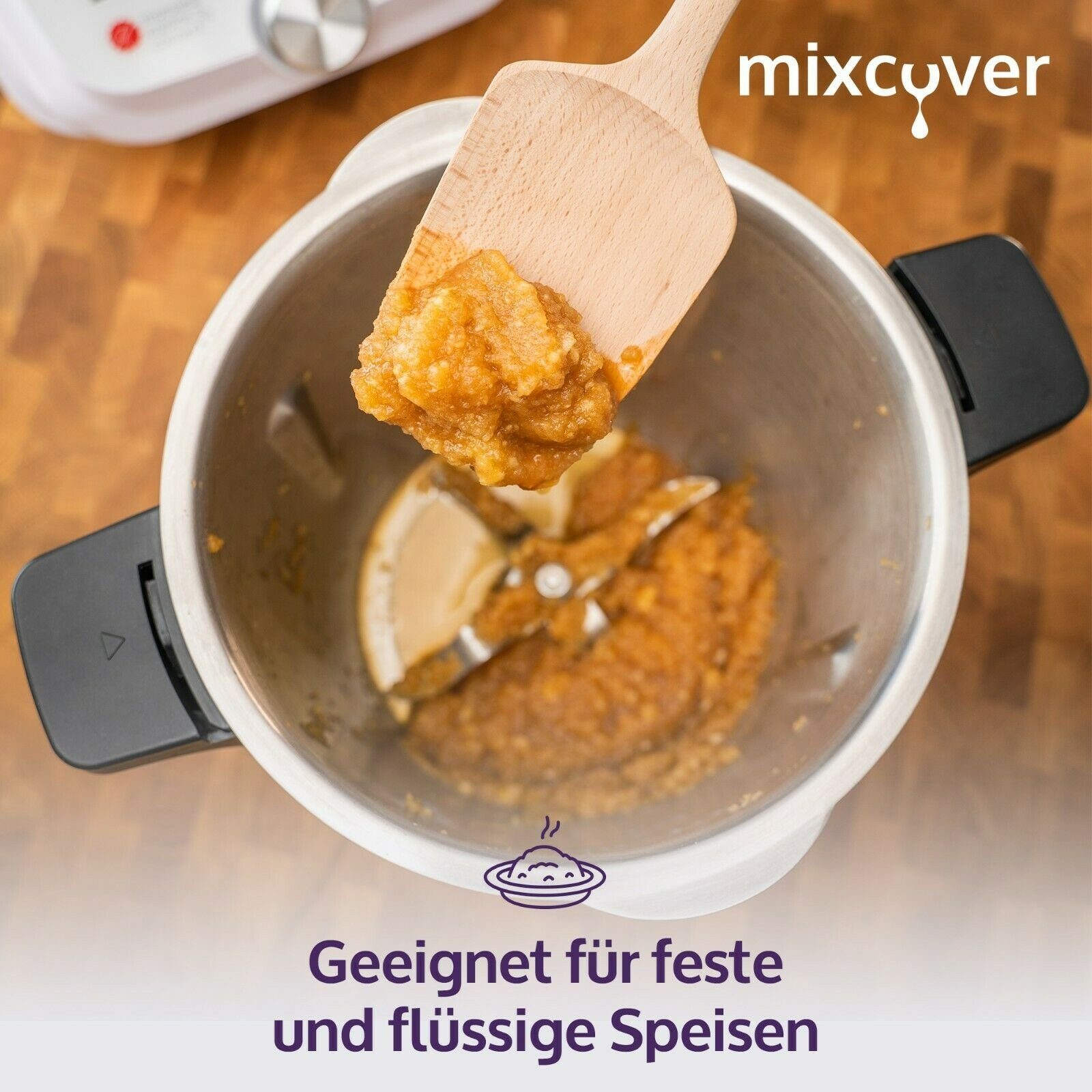 Mixcover Küchenmaschinen-Adapter mixcover Nachhaltiger Holzspatel Monsieur mit Smart Zubehör Gravur & Cuisine Connect