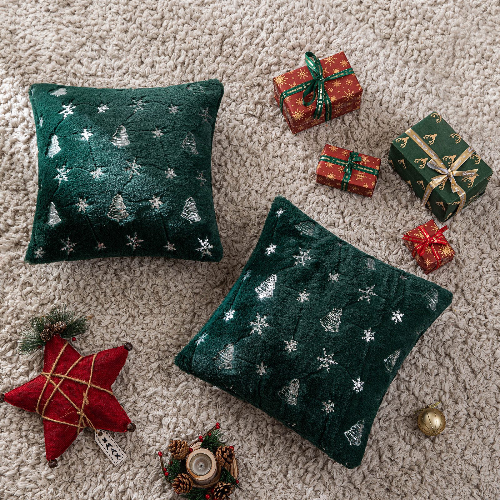 Qelus Kissenbezüge Kissenbezug Weihnachtsbaum Schneeflocke Bestickt günstig online kaufen