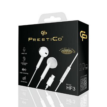 PrestiCo HF3​ In-Ear USB Typ C Kopfhörer Weiß In-Ear-Kopfhörer (Kabelgebunden, In-Ear-kopfhörer, kabelgebunden, Universal, Passen zu allen Modellen, Typ-C)