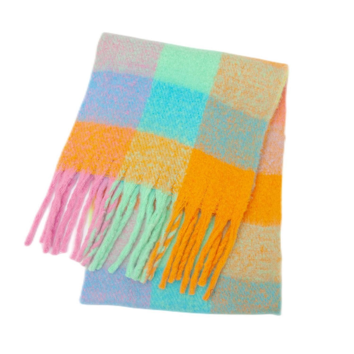 LuxusKollektion Karotuch Schal Damen Warm Kariert Gelb-Grün Pink 215x35cm