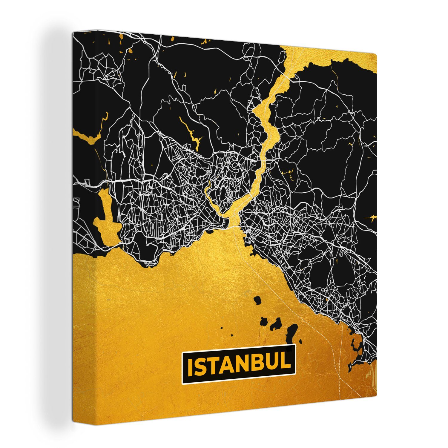 OneMillionCanvasses® Leinwandbild Istanbul - Gold - Stadtplan - Karte, (1 St), Leinwand Bilder für Wohnzimmer Schlafzimmer