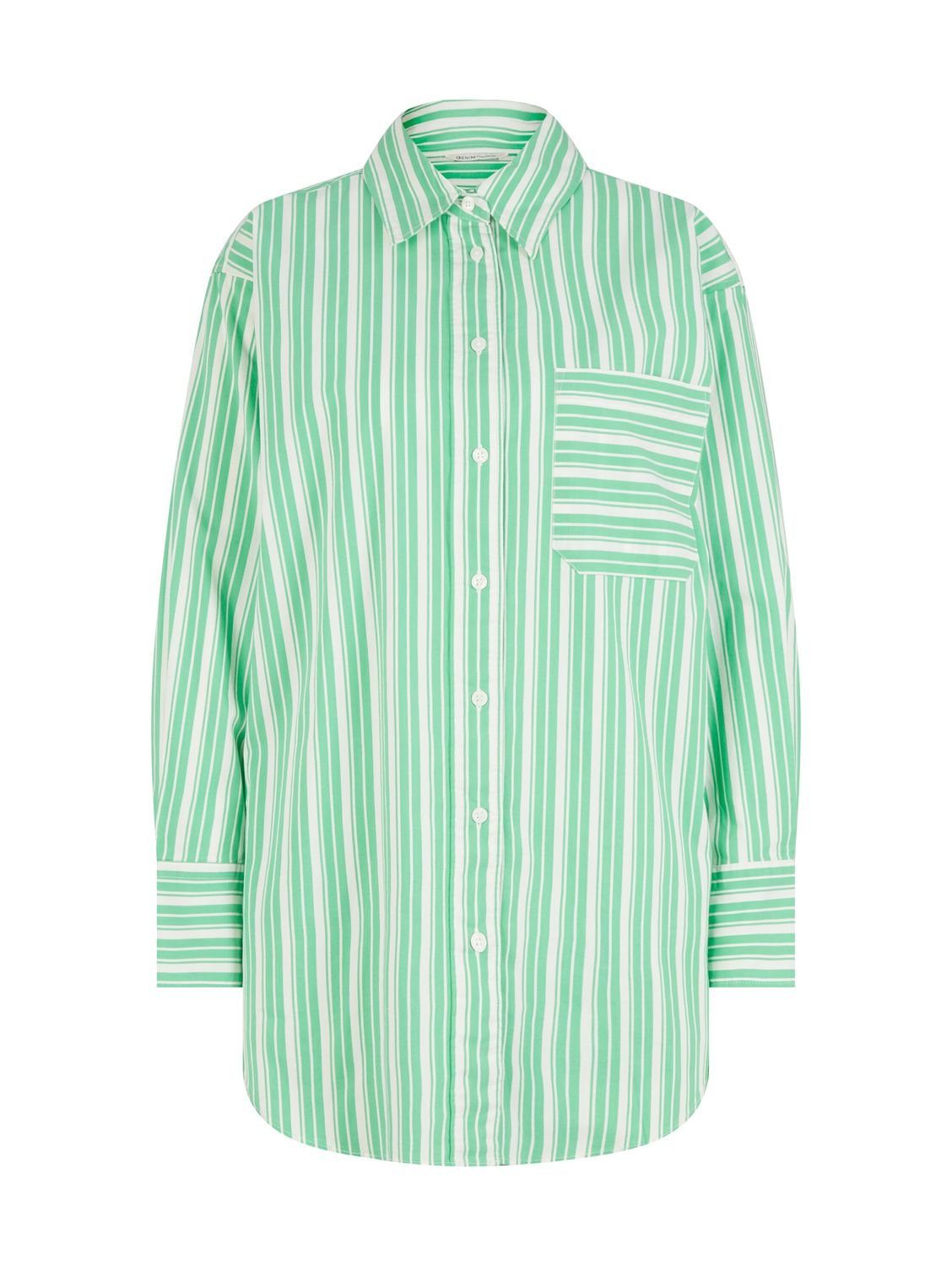 Green Denim Vertical (1-tlg) Blusenshirt TAILOR Stripe Baumwollmix White POCKET 31188 TOM aus CHEST