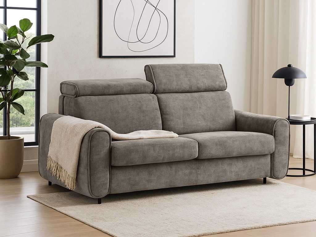 Beautysofa Schlafsofa Pavarti modernes Sofa mit italienischem Klappmechanismus und Matratze, mit Bettkasten, verstellbaren Kopfstützen und Schlaffunktion, in 3 Größen & 8 Farben