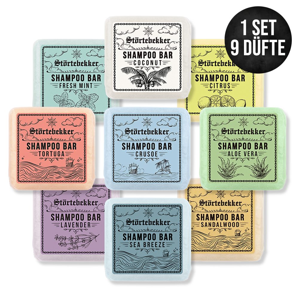 Störtebekker Festes Haarshampoo Probierset - 9x 100g, vegan, plastikfrei