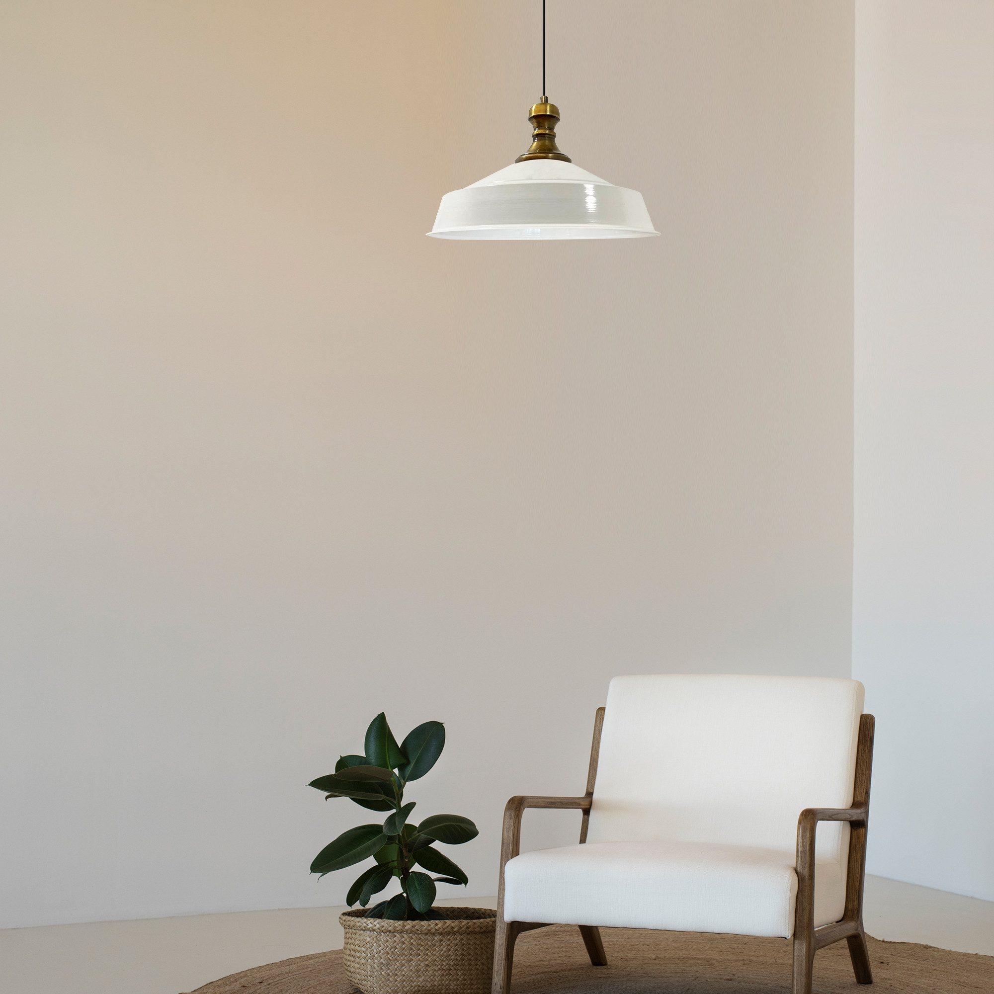 Bamyum Pendelleuchte Metall Ø41 cm, Weiß innen weiß, E27, Vintage Lampe, ohne Leuchtmittel