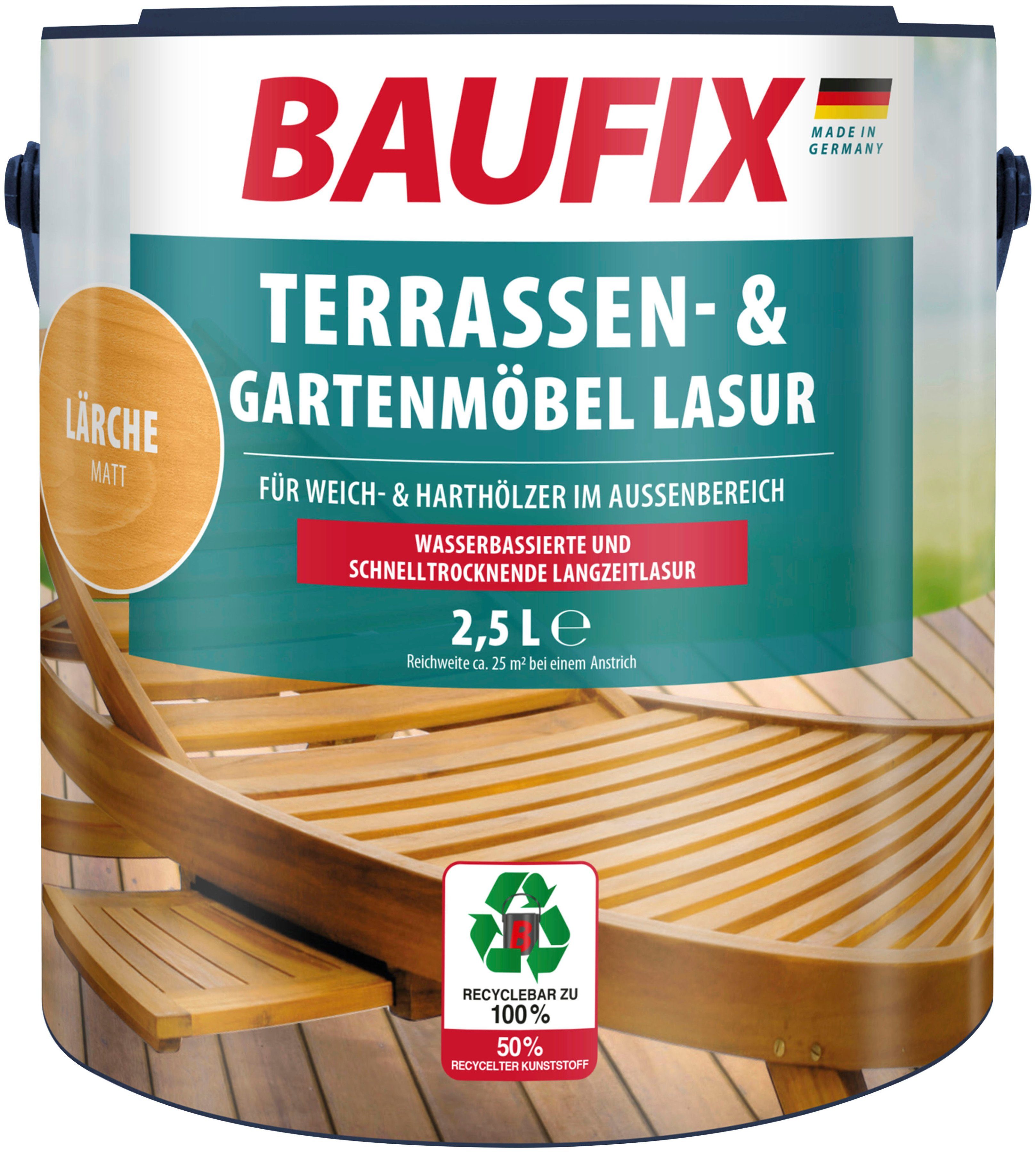 Baufix Holzöl Terrassen- & Gartenmöbel-Lasur, wasserbasiert, schnell trocknend, kein abblättern, 2,5L, matt lärche