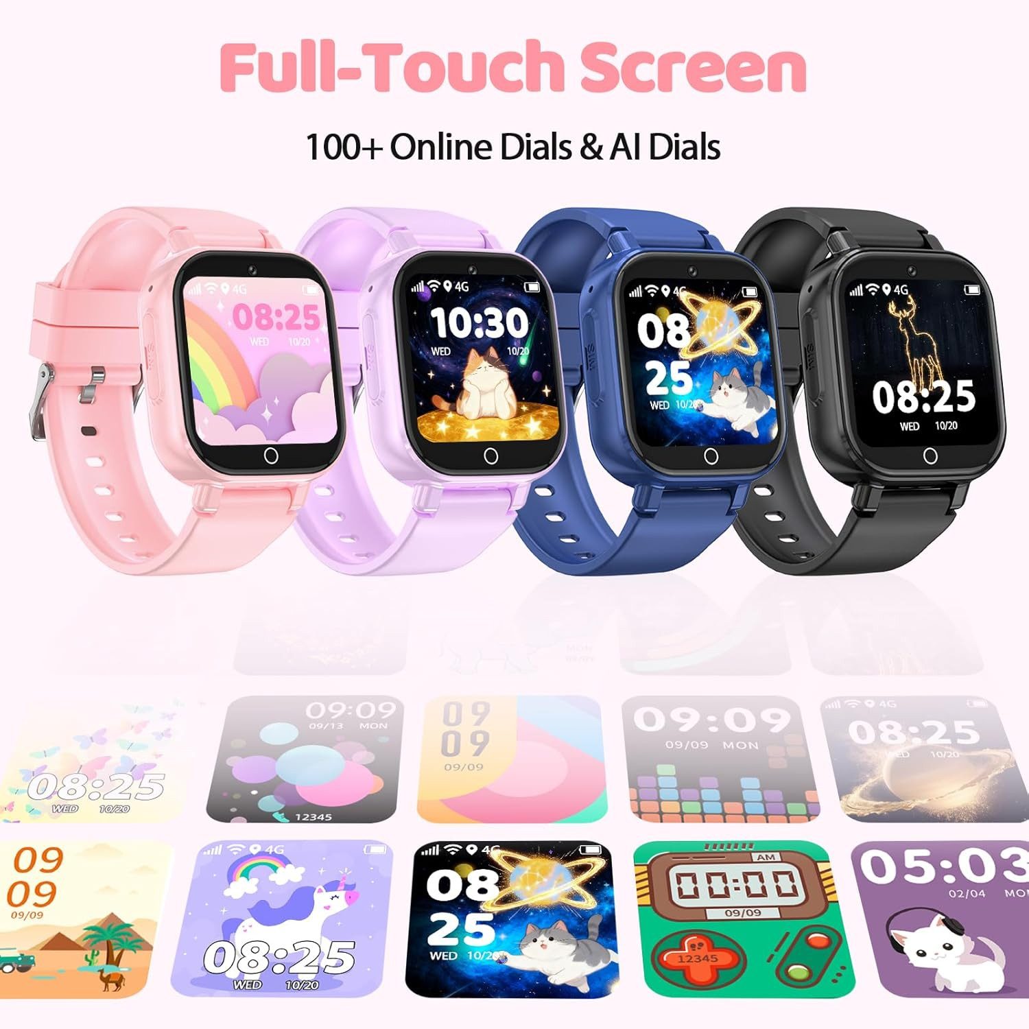 PTHTECHUS Kinder GPS Uhr; mit 4G Videoanruf, SOS & Schrittzähler Smartwatch (2,5 cm, sim-karte), Multifunktionale Uhr mit Lernspielen, Wecker & HD-Kamera