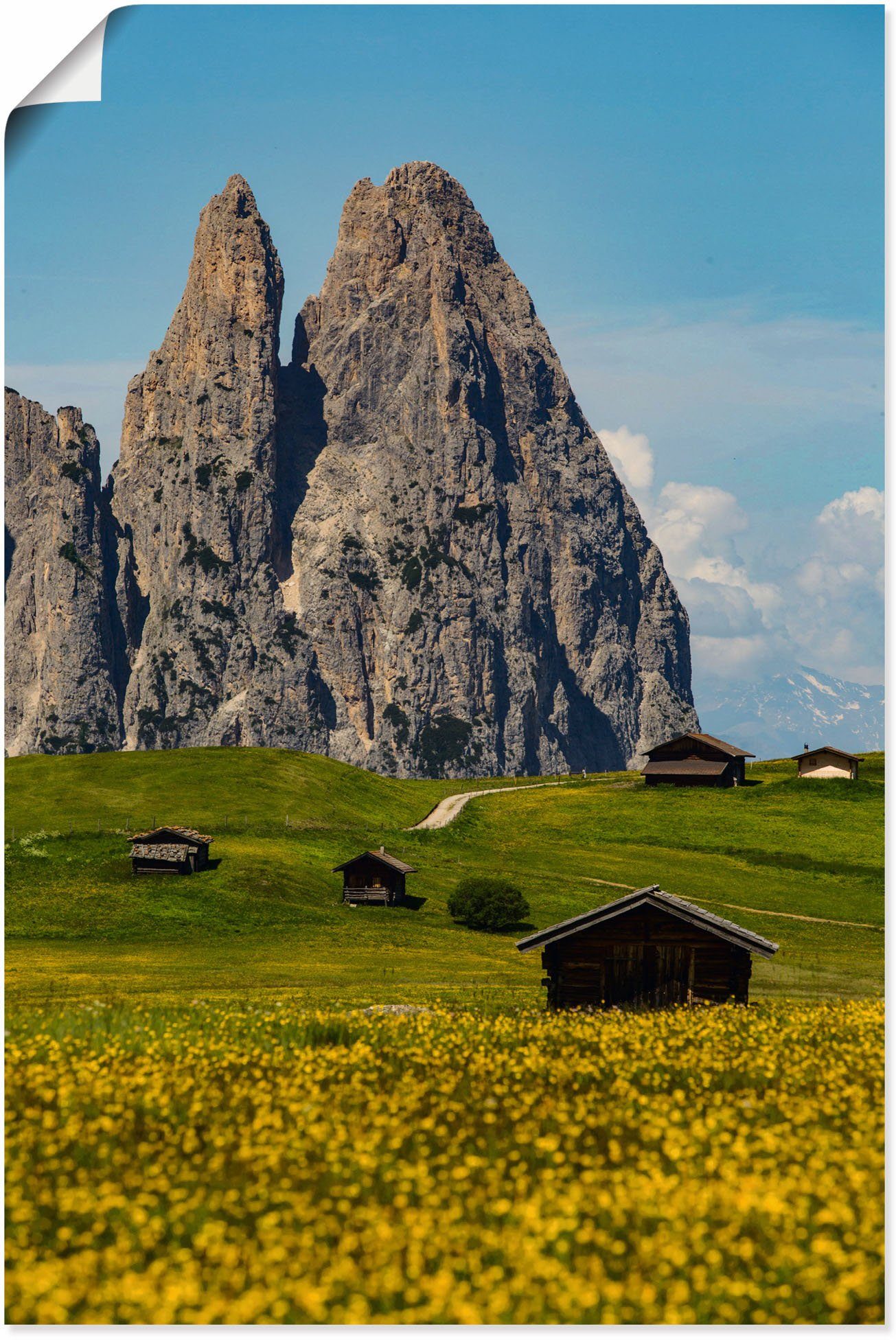 Größen Alubild, in mit Berge Wandbild Artland Alm St), (1 Alpenbilder Leinwandbild, Schlern, Poster versch. Seiser oder & als Wandaufkleber