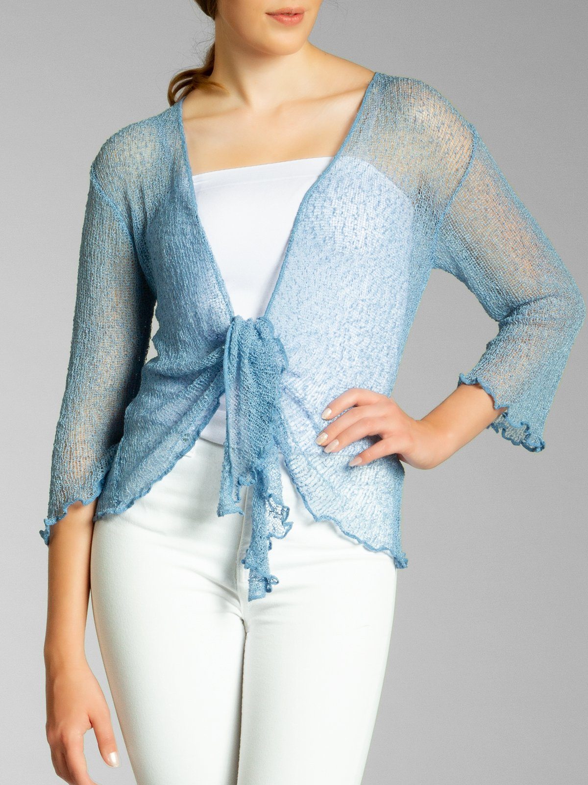 Caspar Strickjacke STJ022 angenehm leichter Damen Sommer Bolero mit 3/4 Arm