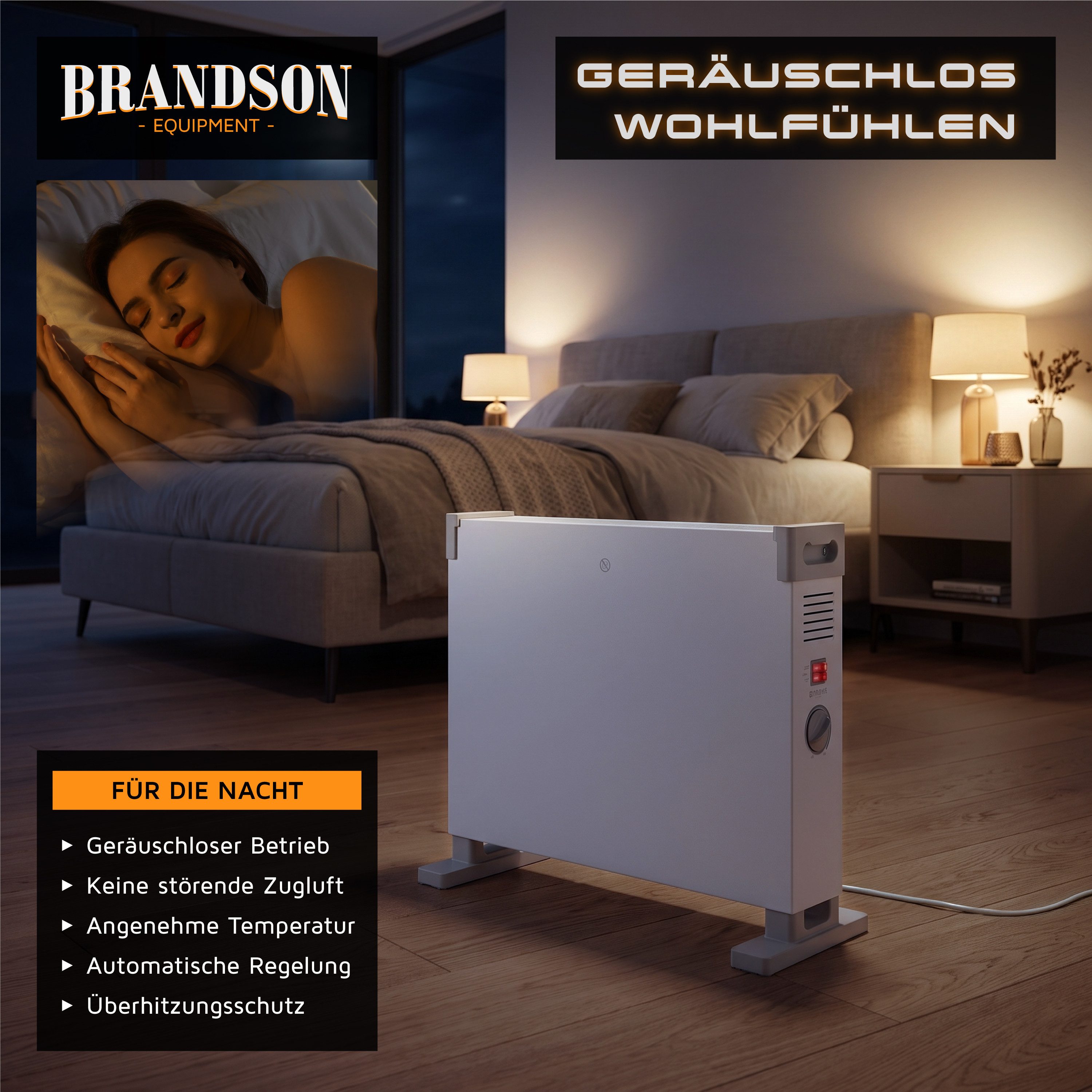 Brandson Elektro-Heizkörper Konvektor-Heizung 2000 W, 3 Heizstufen, Thermostat, Elektroheizung, Überhitzungsschutz, Kontrollleuchten, freistehend, Standgerät – Bild 5 von 5