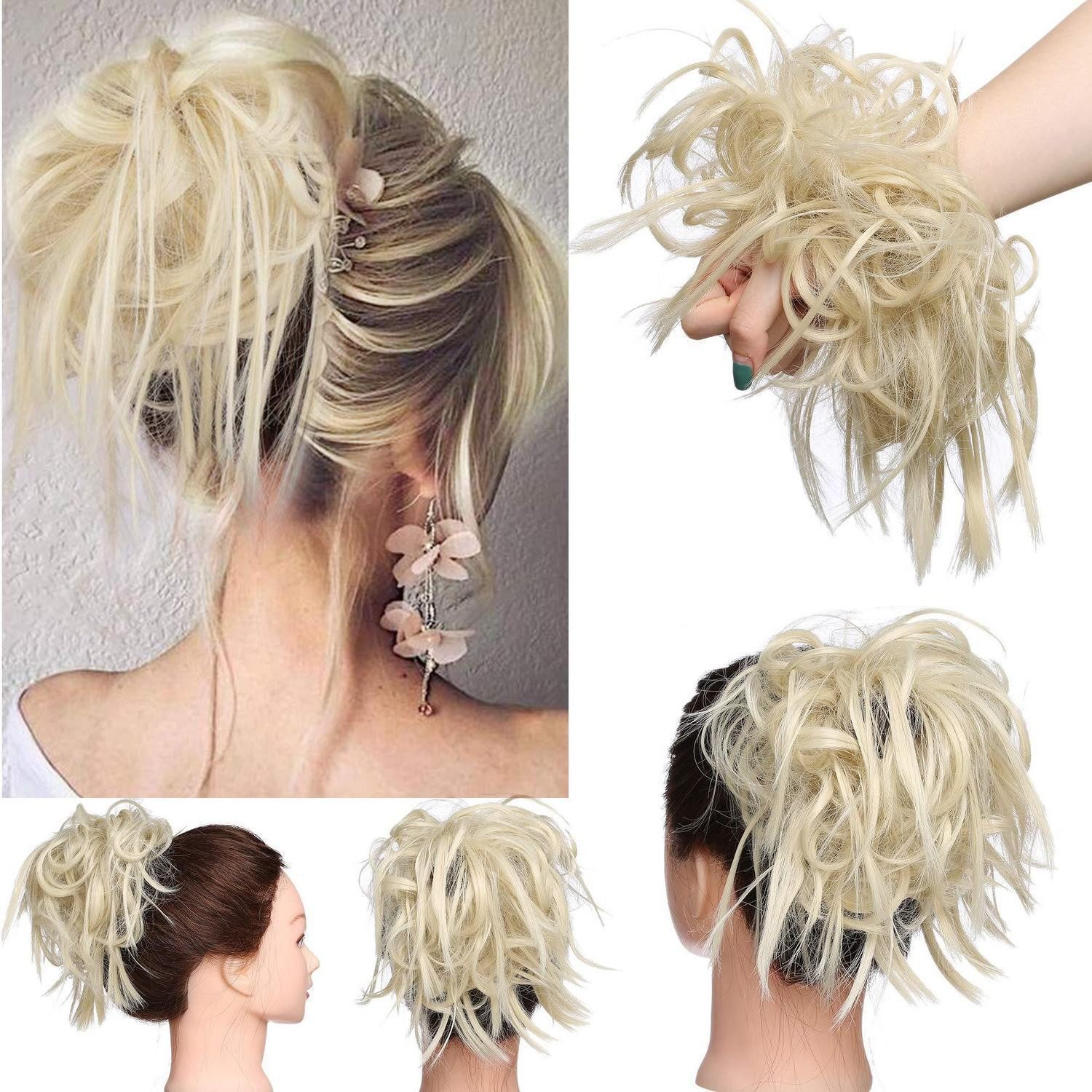 LuxusKollektion Kunsthaar-Extension Haarteil Dutt Haargummi Synthetik Struppige Haarknoten platinum blonde