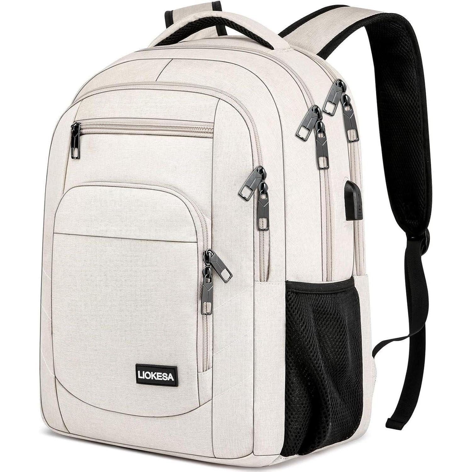 LuxusKollektion Laptoprucksack Rucksack Herren Schulrucksack wasserdicht USB Business 15,6 Zoll Beige