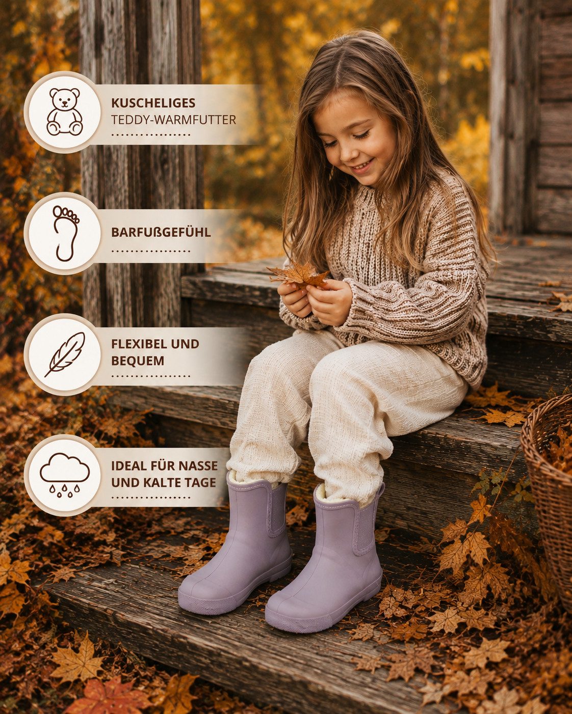 Beck Barfuß-Regenstiefel mit Warmfutter Gummistiefel Breite Zehenbox – Bild 2 von 5