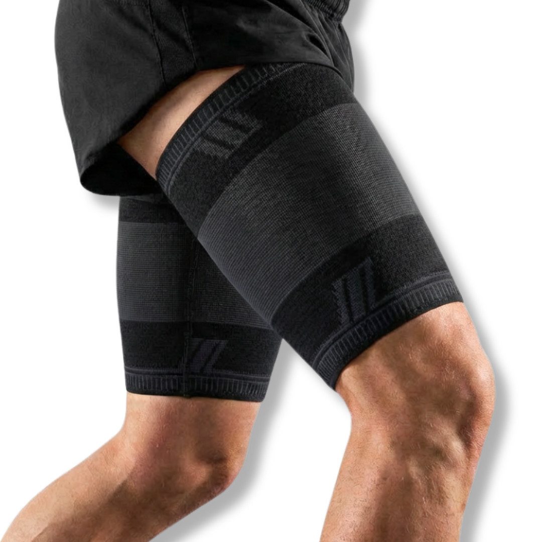 AGILE NOW Oberschenkelbandage Oberschenkel Kompression Stabilisator (Hochwertige Oberschenkelbandagen), Rutschfeste Oberschenkelbandage für Männer & Damen (2 Stück)