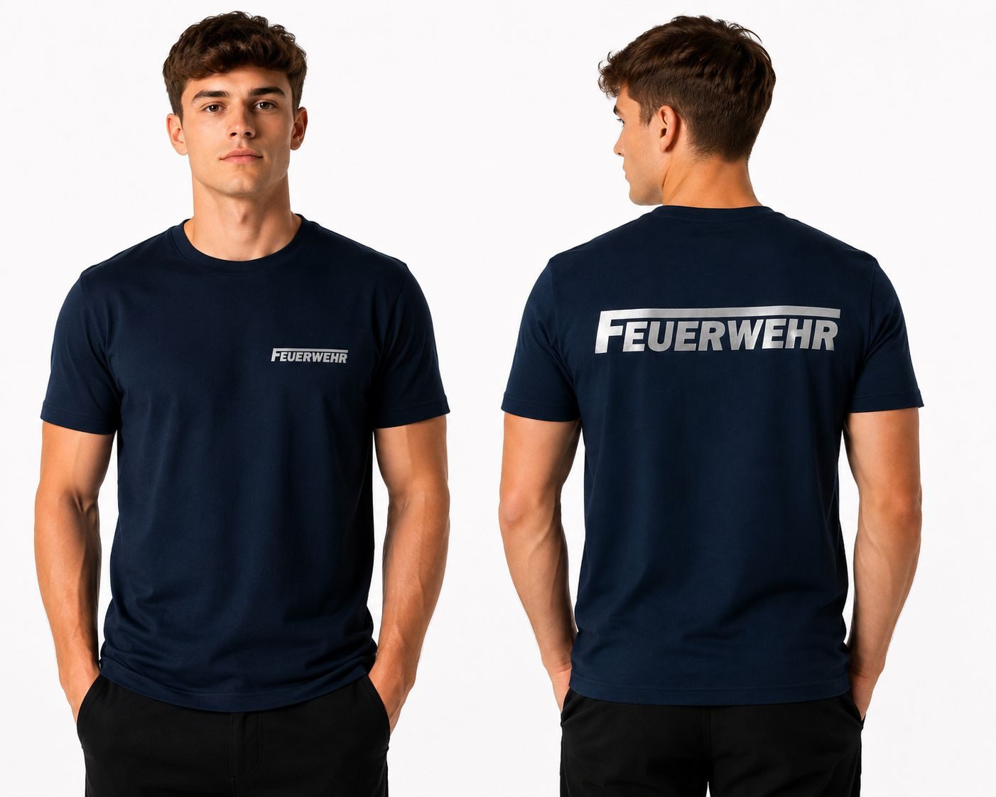 coole-fun-t-shirts Print-Shirt Feuerwehr T-Shirt Herren Dunkelblau Silberdruck S–5XL Premium Feuerwehr T-Shirt Druck vorne + hinten S bis Übergrößen