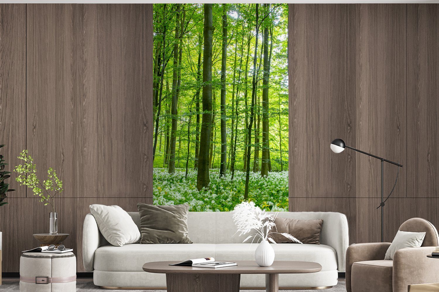 MuchoWow Fototapete Wald - Bäume (2 - Matt, Vliestapete Wohnzimmer Grün, Schlafzimmer für Küche, St), bedruckt, Fototapete
