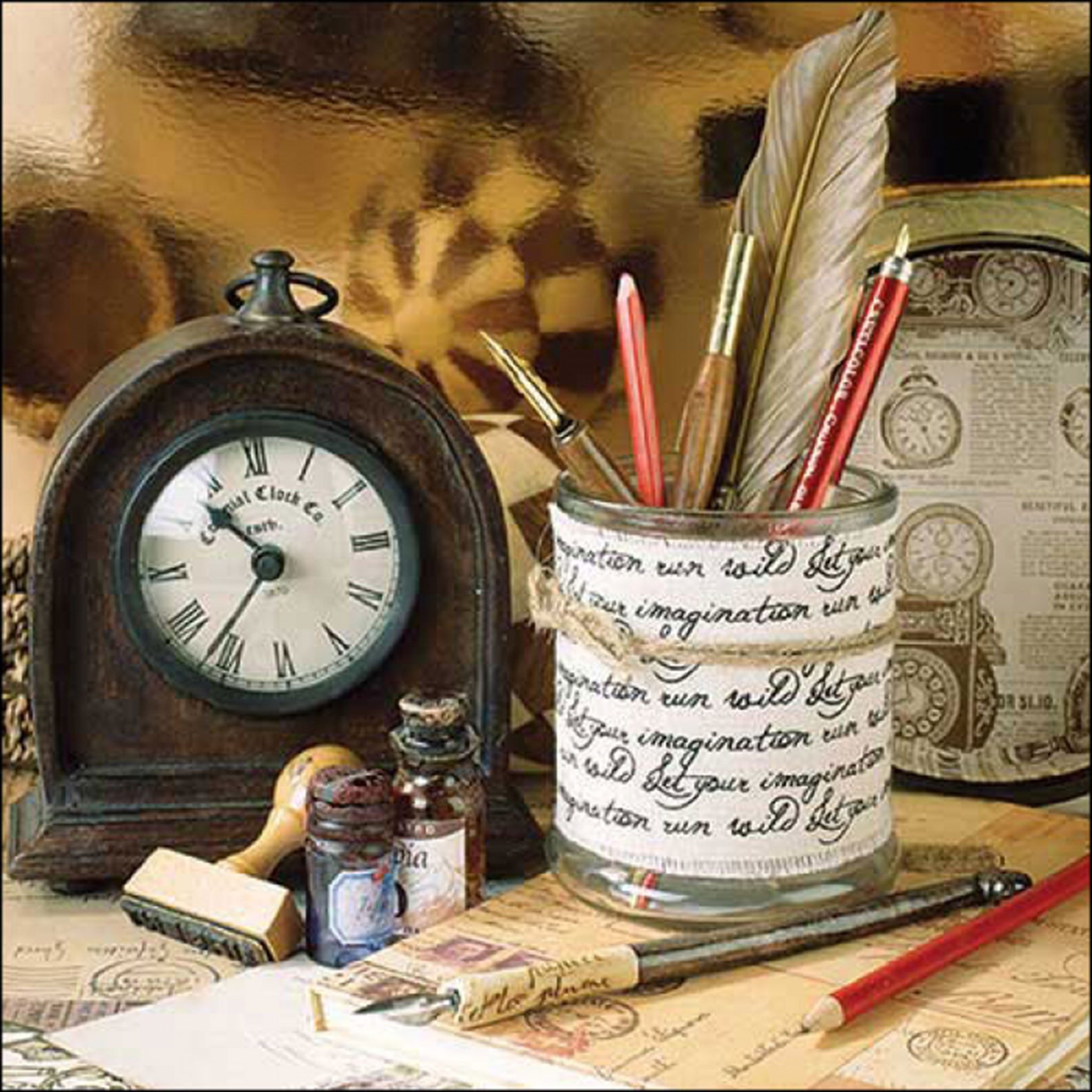 Ambiente Luxury Paper Products Papierserviette, Servietten Papier 33x33cm 3-lag. mit Vintage Schreibutensilien 20 Stk.