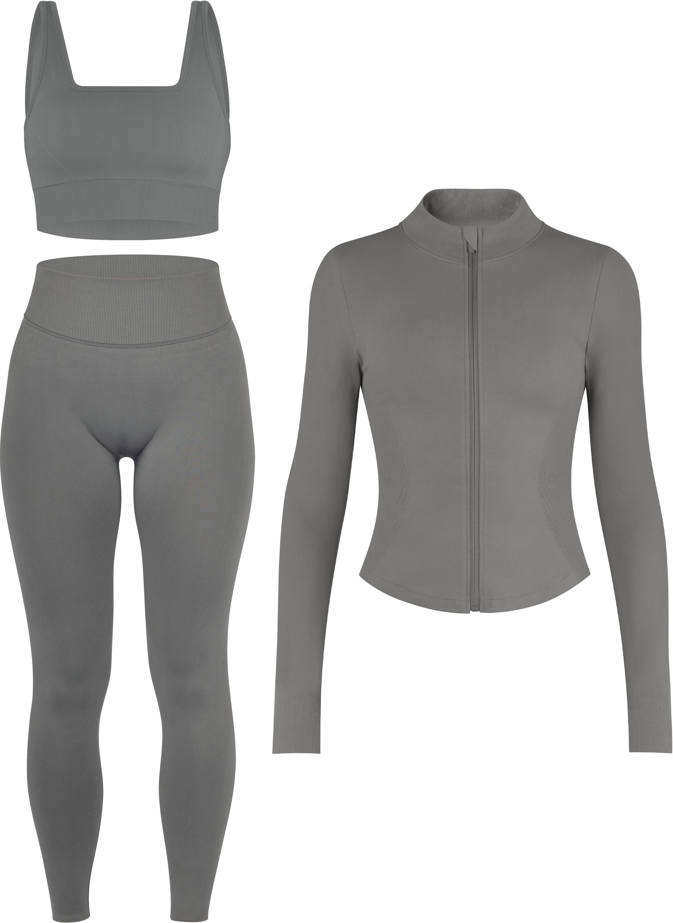 Circle Five Sportanzug, Sportjacke, Sport-BH mit Cups und blickdichte Leggings im Set.