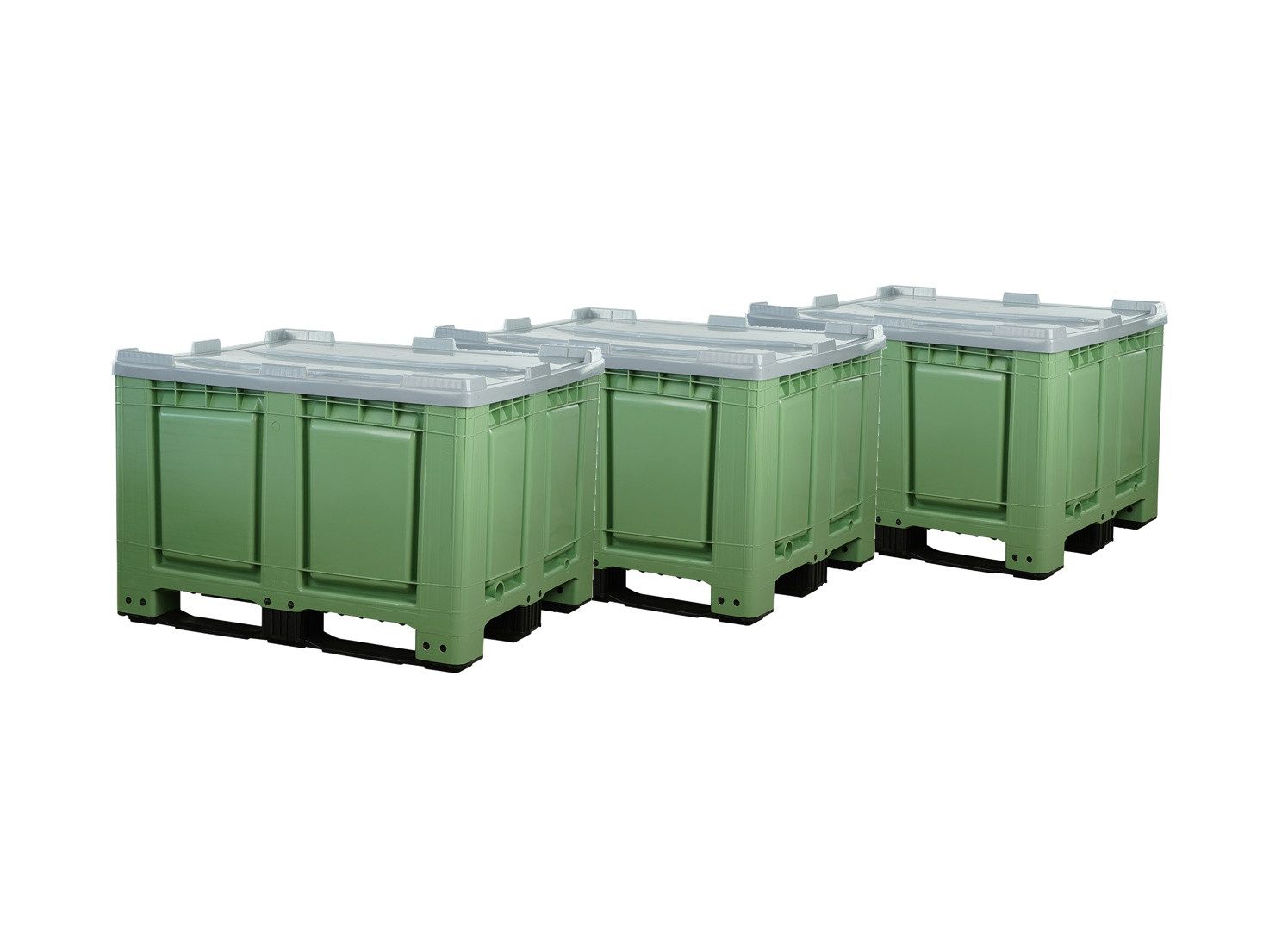 Logiplast Transportbehälter 3 Palettenboxen m. Deckel 680l 120x100x79 cm Grün 3 Kufen