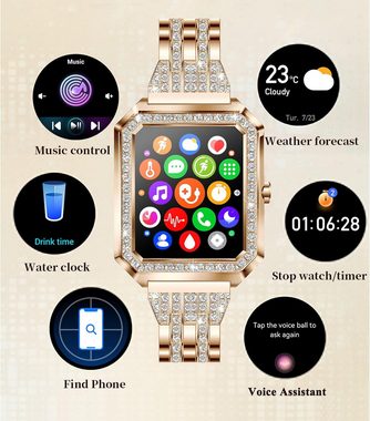 Efolen Hochauflösende Lünette Smartwatch (1,57 Zoll, Android, iOS), mit Telefonfunktion Herzfrequenz Blutdruck SpO2 Kalorien Wasserdicht