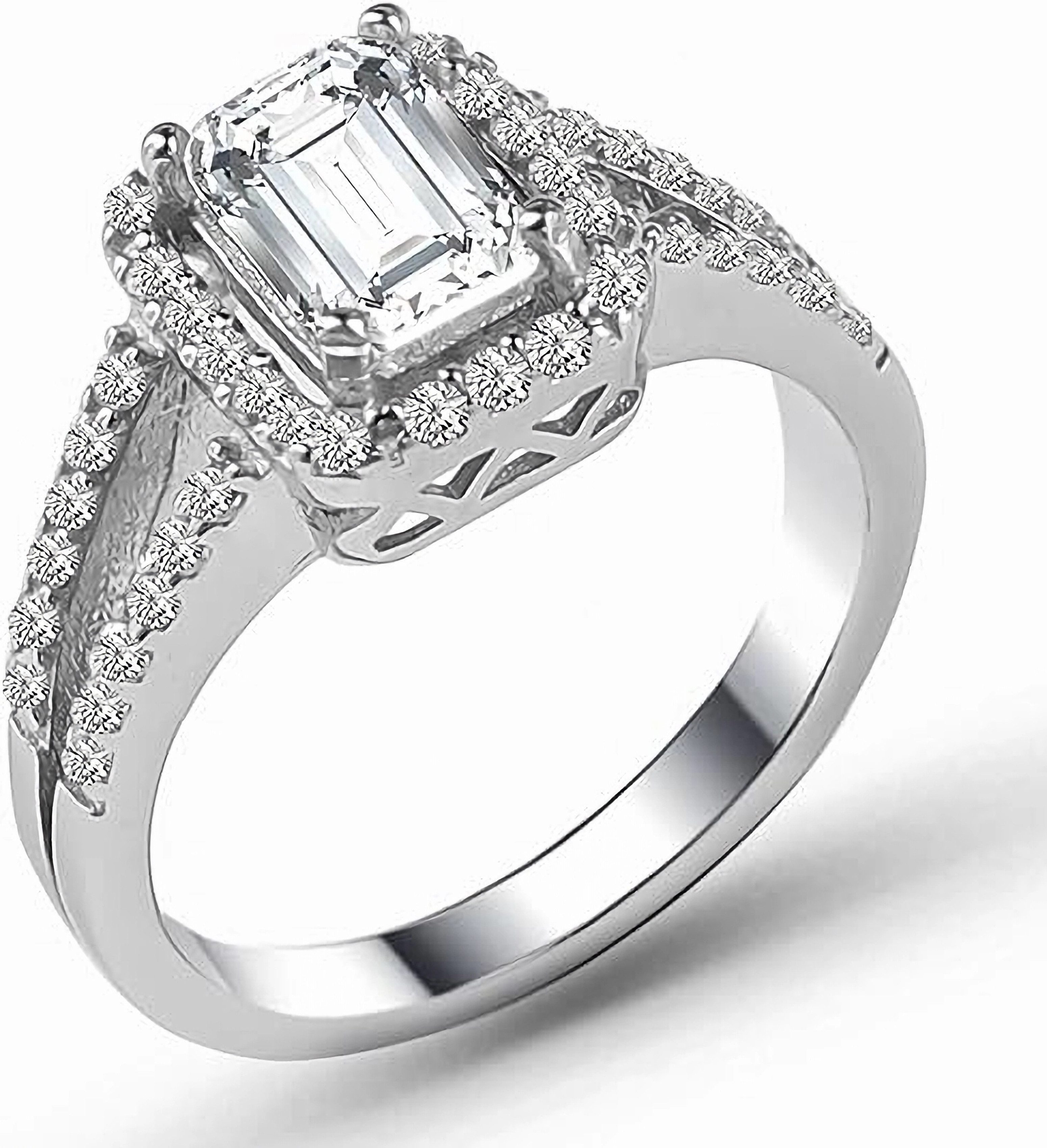 Jumpeak Verlobungsring 585/14K Gold Smaragd-Schnitt 2ct Labordiamant-Ring Halbmond-Doppelring, D-VVS2 2EX IGI Zertifikat Verlobungsring Hochzeitsring Luxus-Schmuck