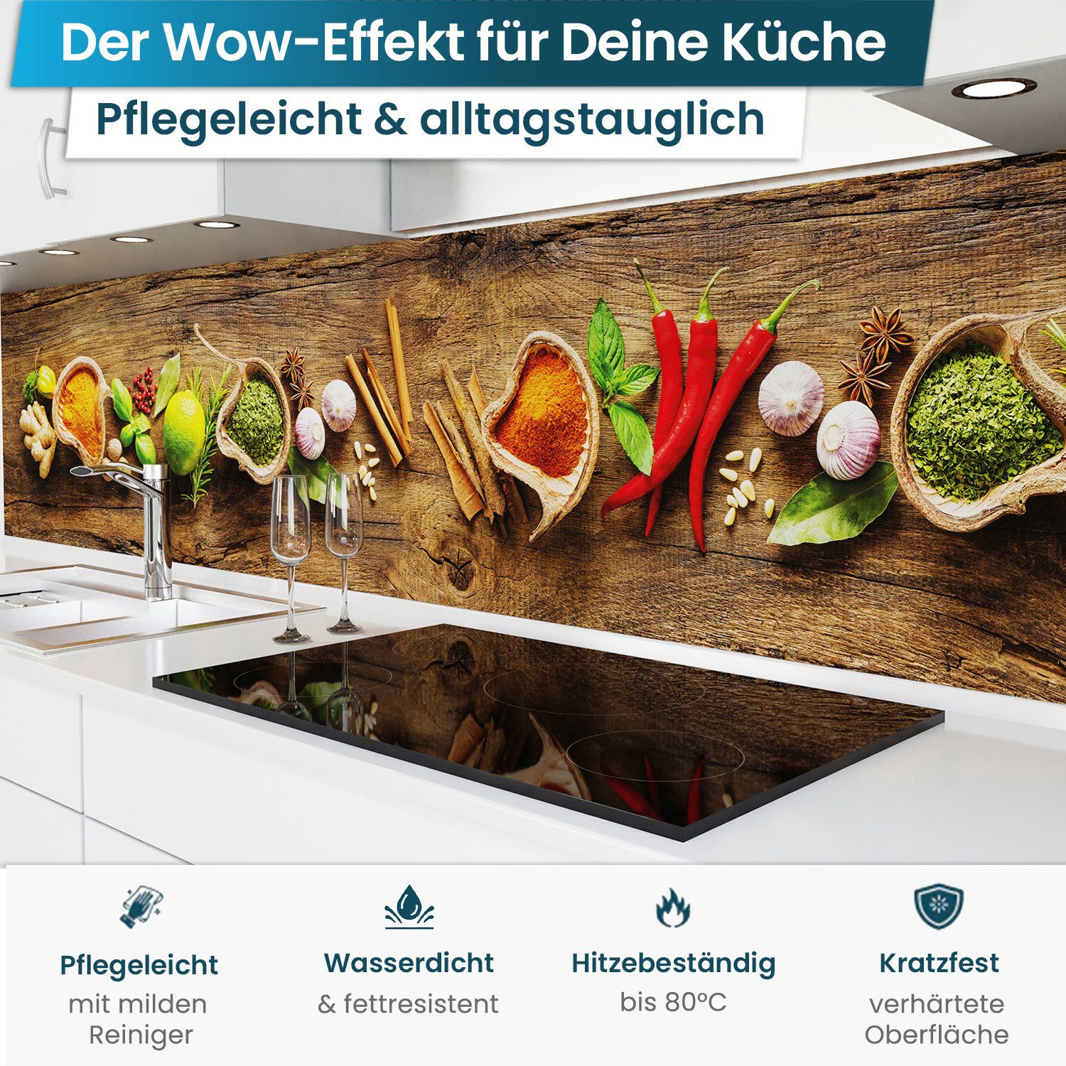 danario Küchenrückwand Folie selbstklebend - Matt - Spritzschutz Küche - versteift & robust