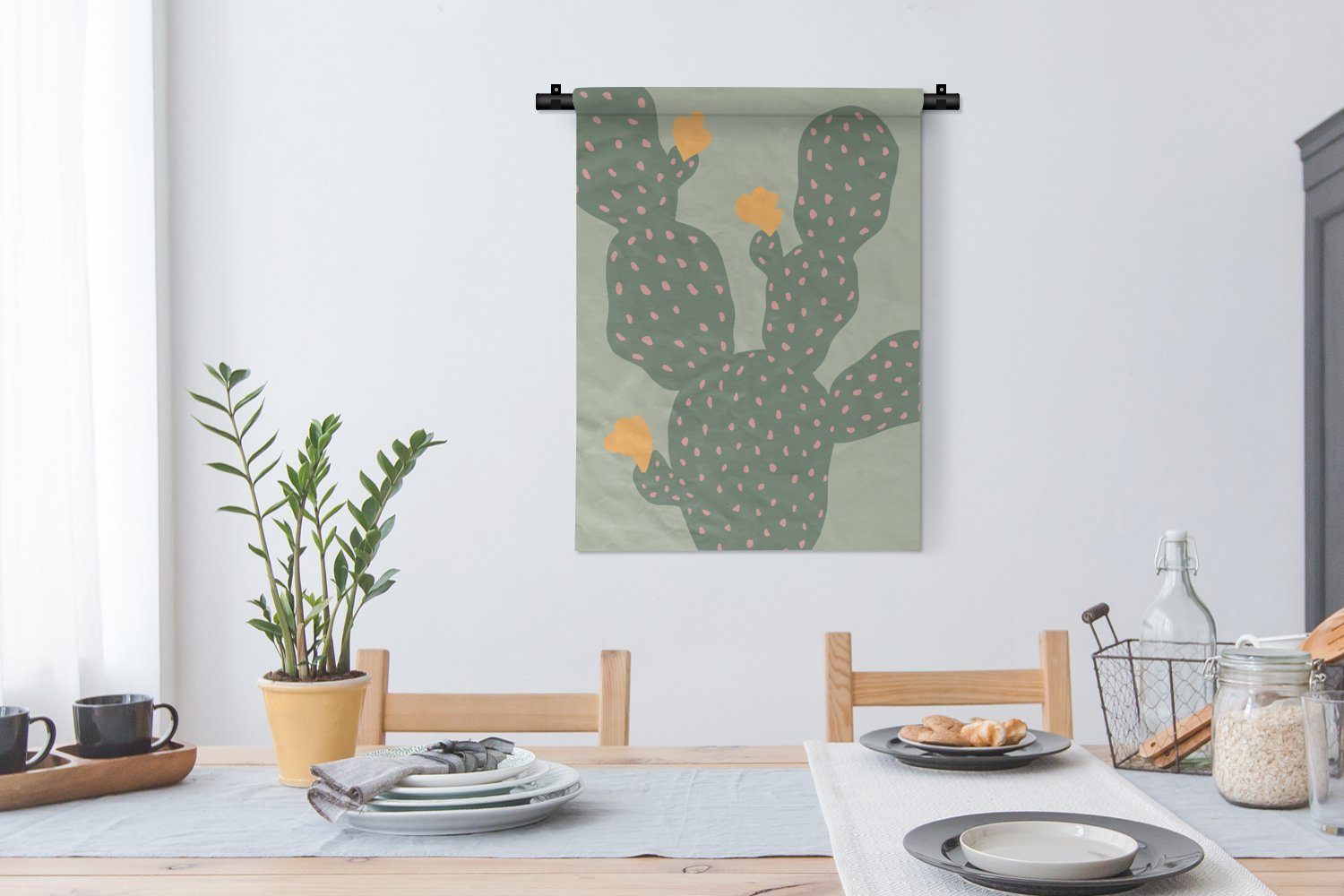 Grün Natur Tapisserie, Deko für an Wand, - Kaktus der Gelb, MuchoWow Wanddekoobjekt - Wohnzimmer, - Schlafzimmer