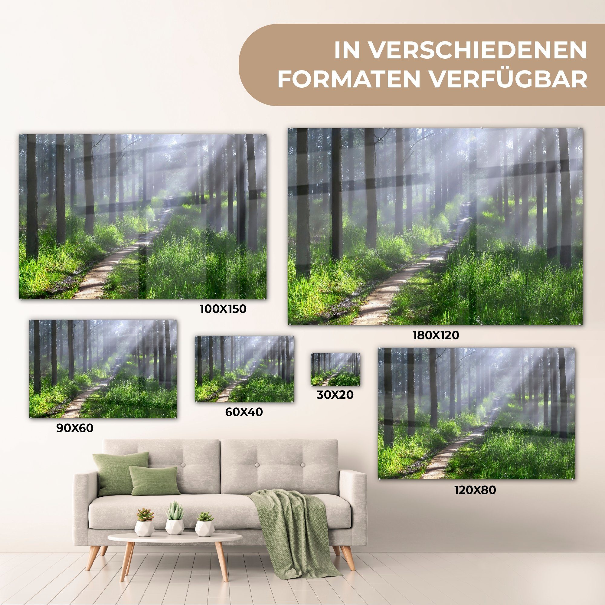 Straße - Wald Sonne, - Schlafzimmer & MuchoWow Acrylglasbild St), Acrylglasbilder (1 Wohnzimmer