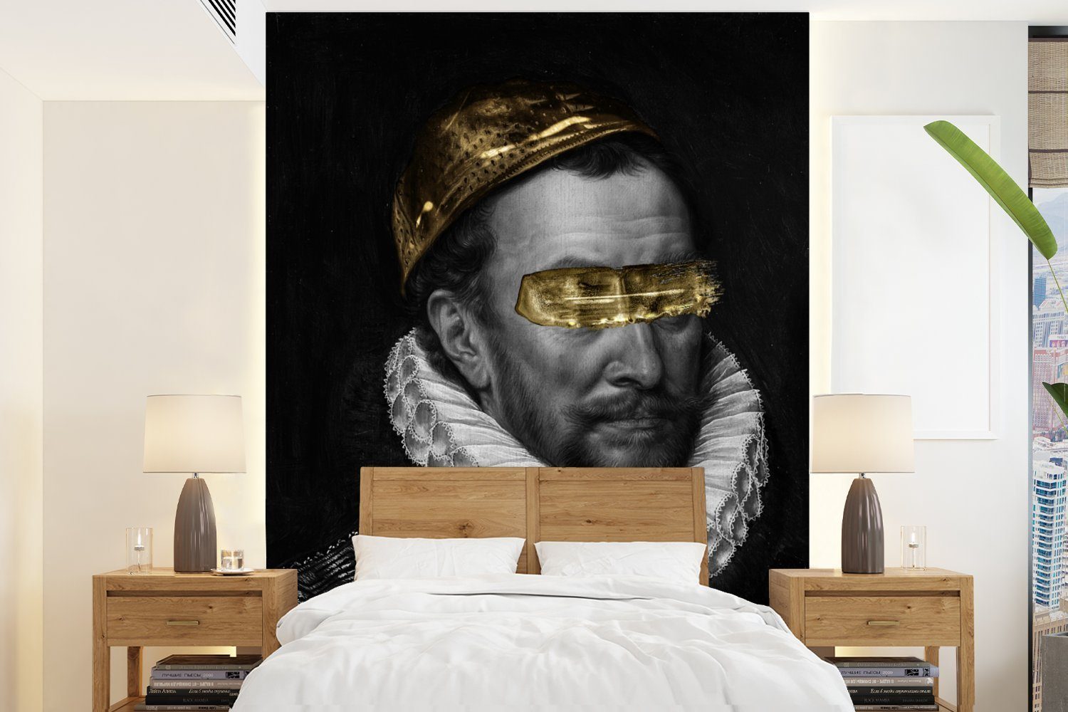 MuchoWow Fototapete Wilhelm von Oranien - Adriaen Thomasz - Gold, Matt, bedruckt, (4 St), Montagefertig Vinyl Tapete für Wohnzimmer, Wandtapete