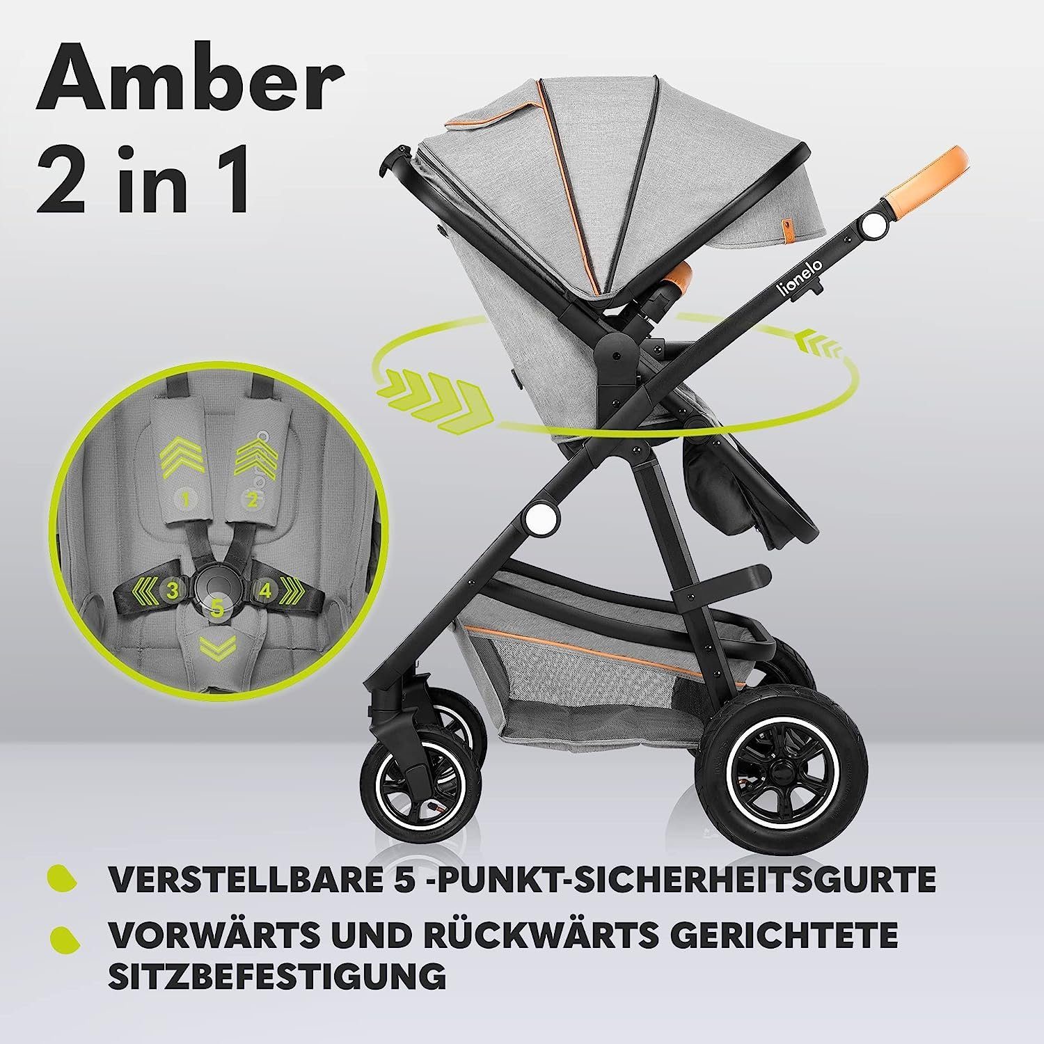 Tasche Amber, Moskitonetz Regenschutz Schutzüberzug Grau 2in1 lionelo Kombi-Kinderwagen