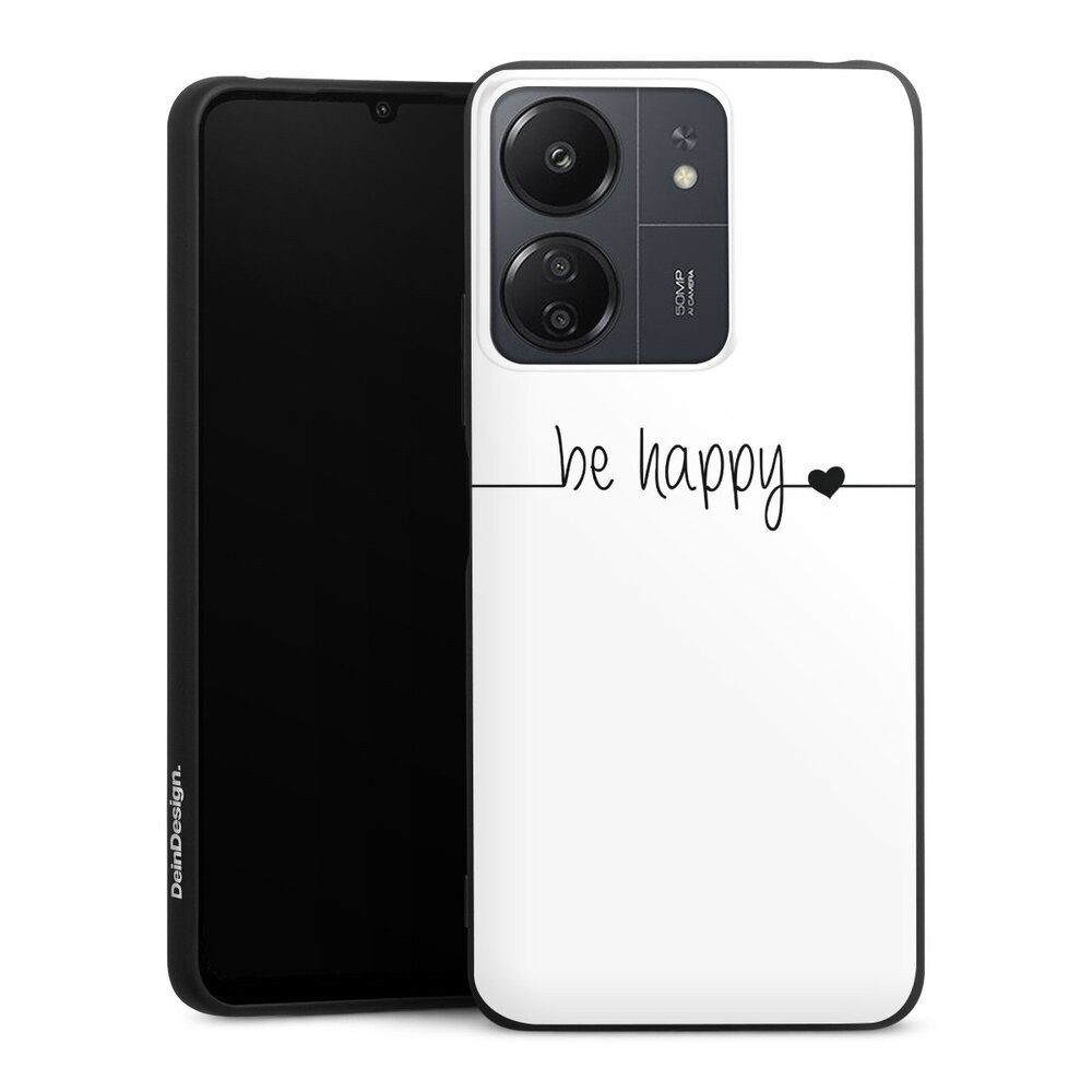 DeinDesign Handyhülle Statement Sprüche Glück Be Happy weisser Hintergrund, Xiaomi Redmi 13C 4G Silikon Hülle Premium Case Handy Schutzhülle