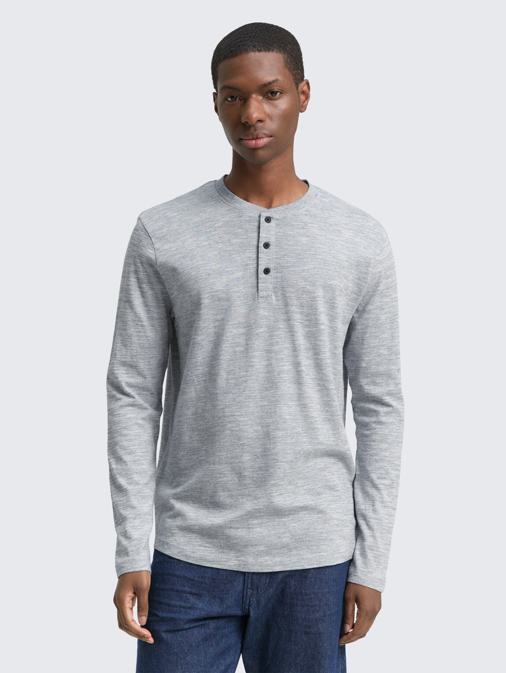 TOM TAILOR Denim Langarmshirt T-Shirt Henley Langarmshirt in Melange-Optik günstig online kaufen