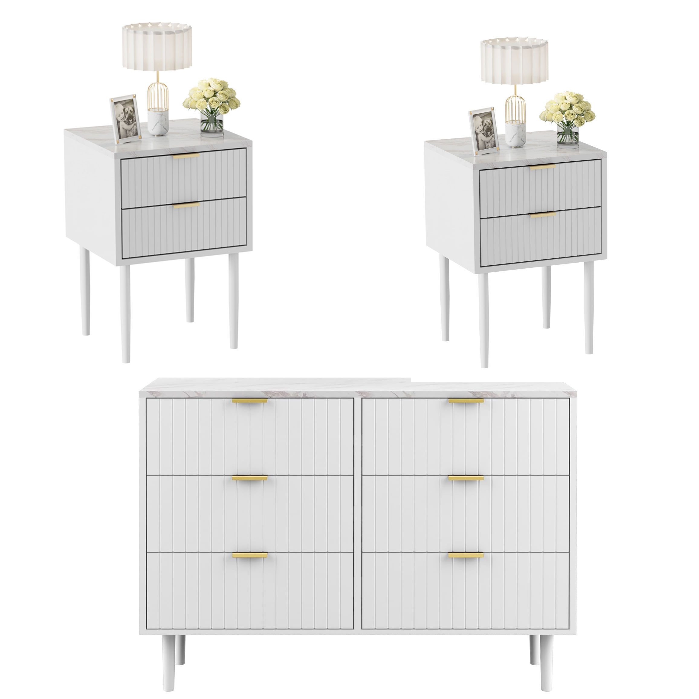 UEV Schlafzimmer-Set, 3er-Set Schlafzimmermöbel in Marmoroptik, (Kommode mi günstig online kaufen