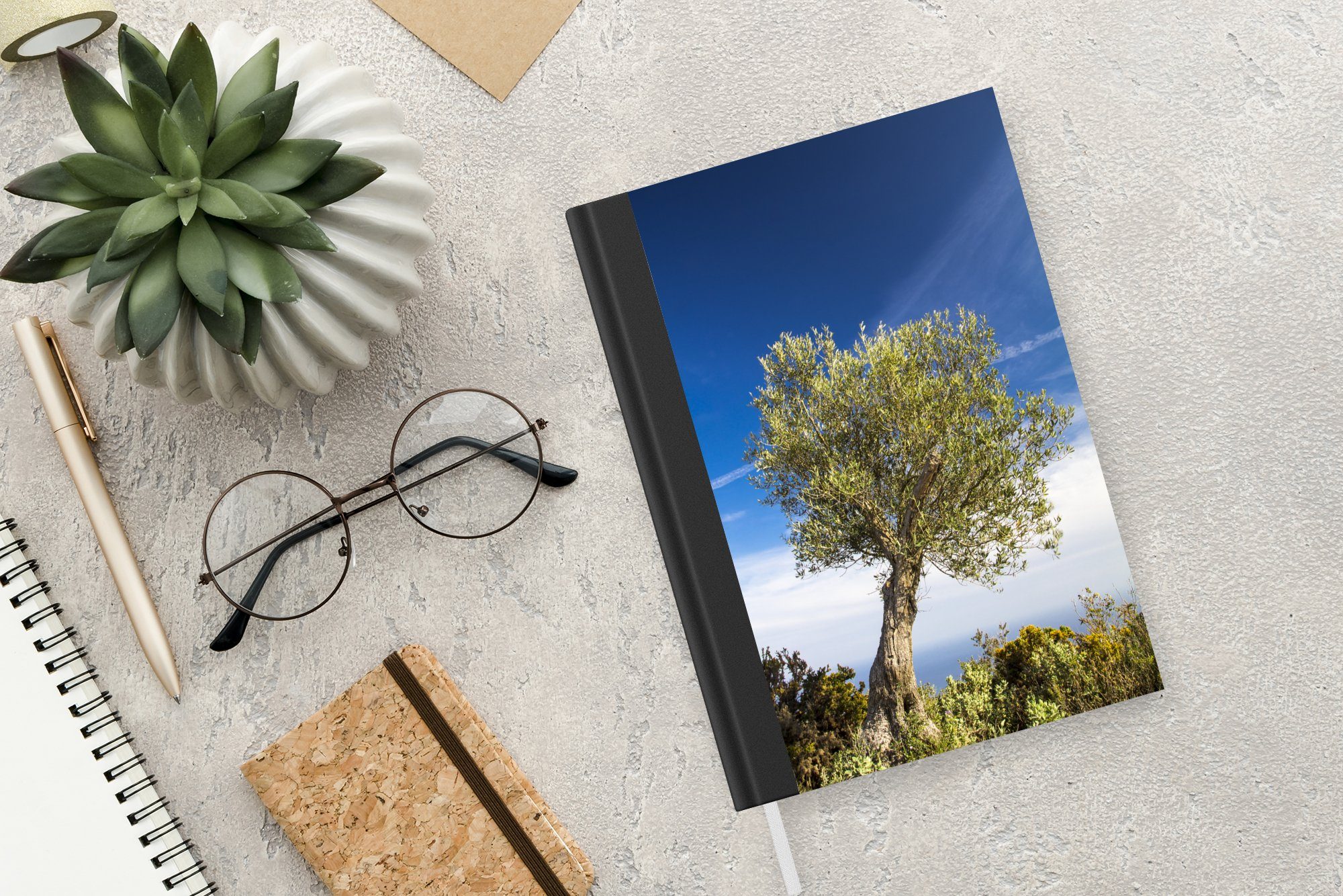 Haushaltsbuch Journal, Notizheft, Ein Olivenbaum blauem Merkzettel, A5, unter Seiten, 98 Himmel, Notizbuch Tagebuch, MuchoWow