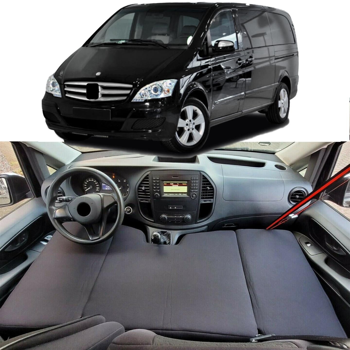 Klappmatratze für Mercedes Vito Viano Fun W639 Bj 2000-14 (639), BREMER SITZBEZÜGE, (Set, 3-teilige klappbare Schlafauflage), in Schwarz