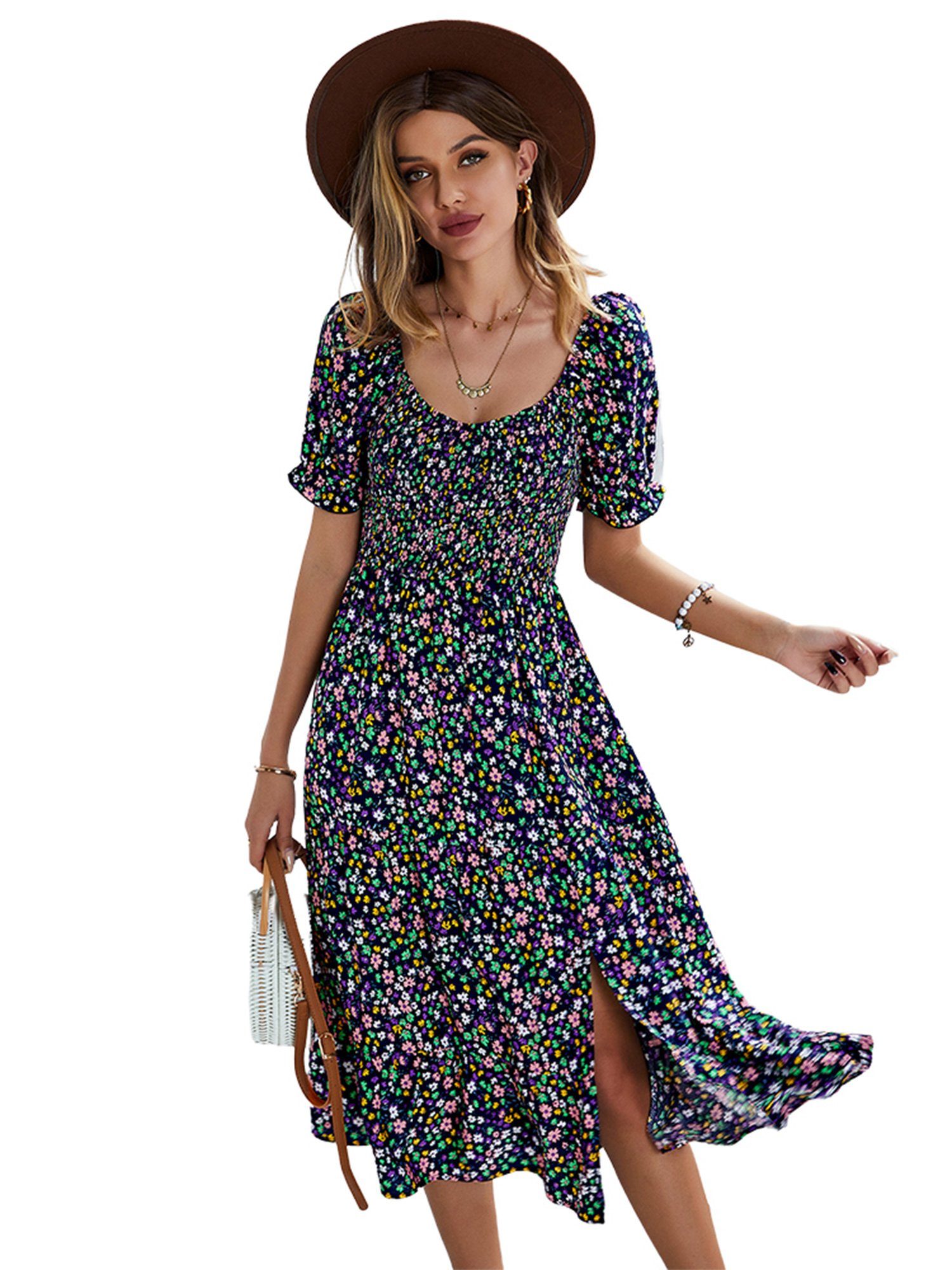 PYL Sommerkleid »Midikleid mit Blumendruck Sommerkleid Freizeitkleid  Druckkleid Strandkleid« online kaufen | OTTO