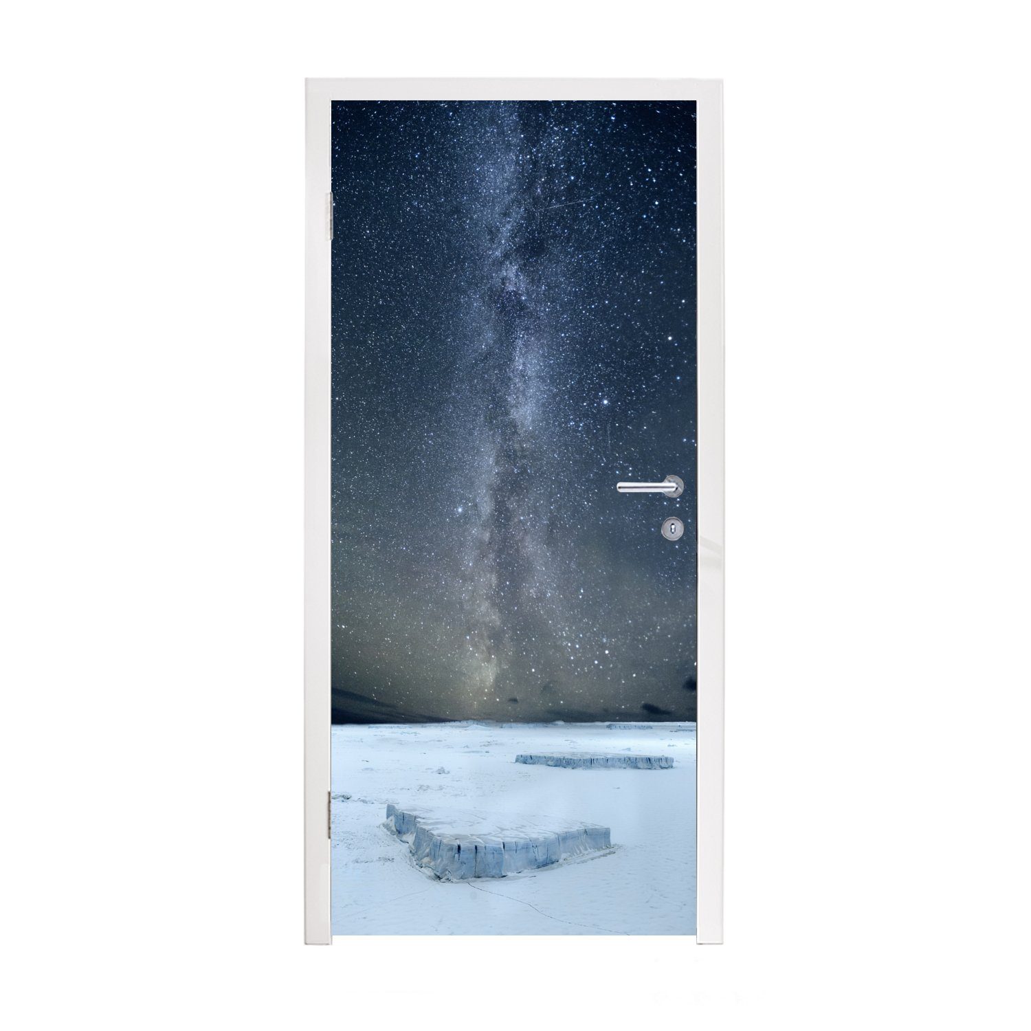 MuchoWow Türtapete Milchstraße über dem Schneegebiet, Matt, bedruckt, (1 St), Fototapete für Tür, Türaufkleber, 75x205 cm
