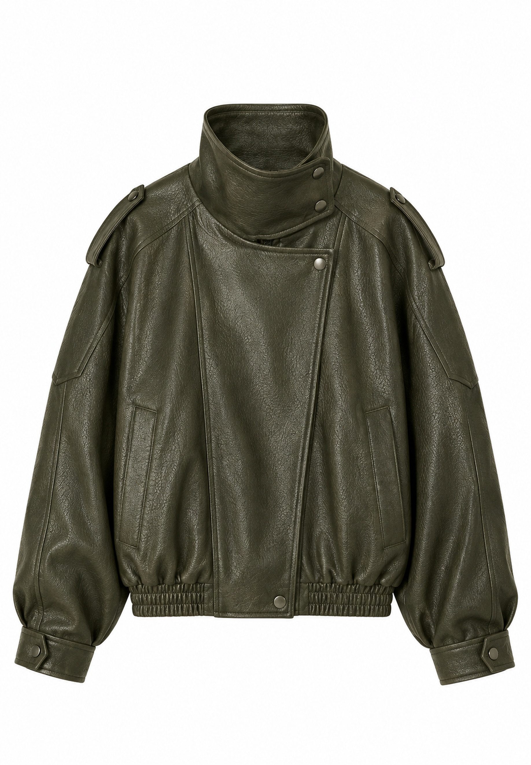 Cherry KoKo Bikerjacke — Damen Blousonjacke in Lederoptik mit hohem Statement-Kragen