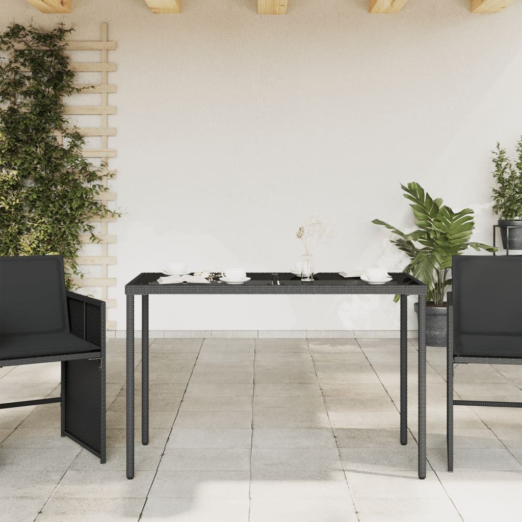 vidaXL Gartentisch NA Gartentisch mit Glasplatte Schwarz 115x54x74 cm Polyrattan Esstisch