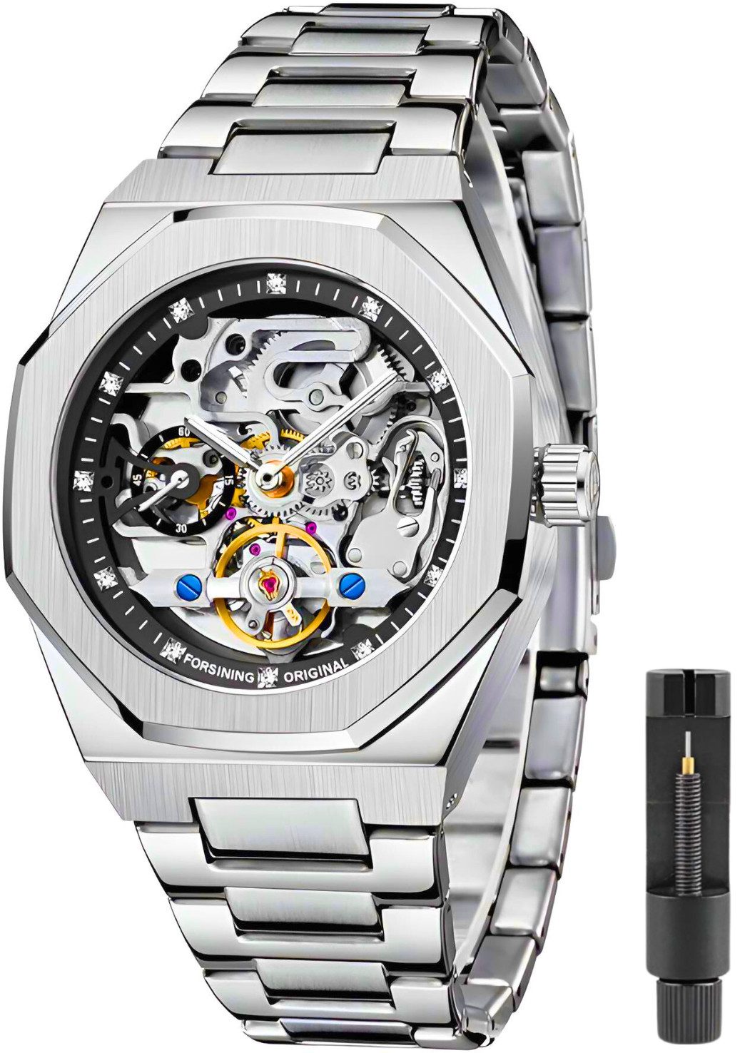 S&T Design Automatikuhr Mechanische Herren Uhr Skelett Edelstahl Herrenuhr, günstig online kaufen