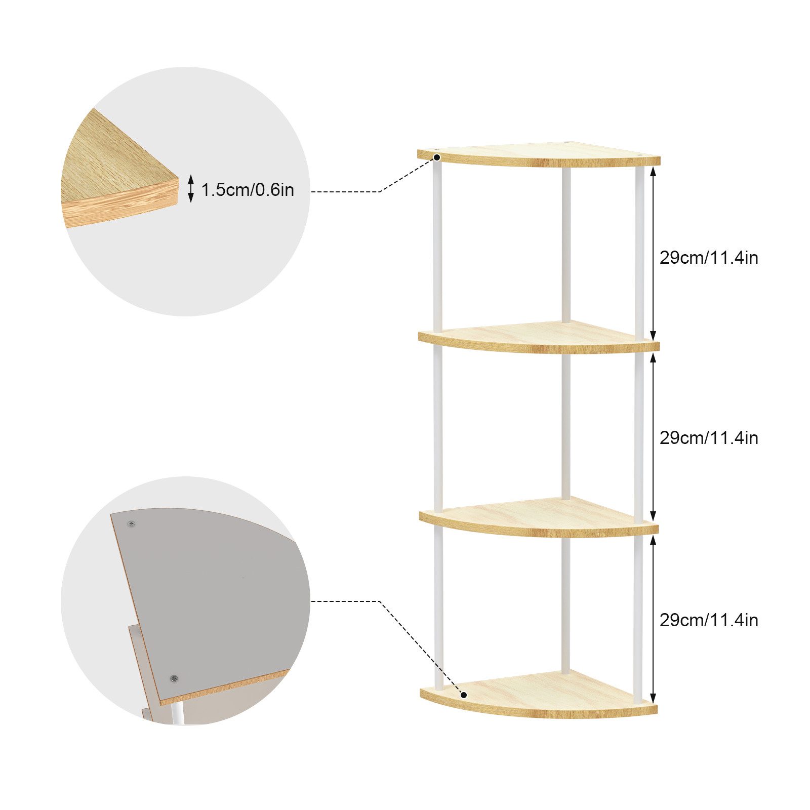 JEOBEST Eckregal Bücherregal mit 4 Ebenen, Aufbewahrungsregal, Pflanzenregal, H: 93cm, Industrial-Design, mit Stahlrahmen – Bild 5 von 5