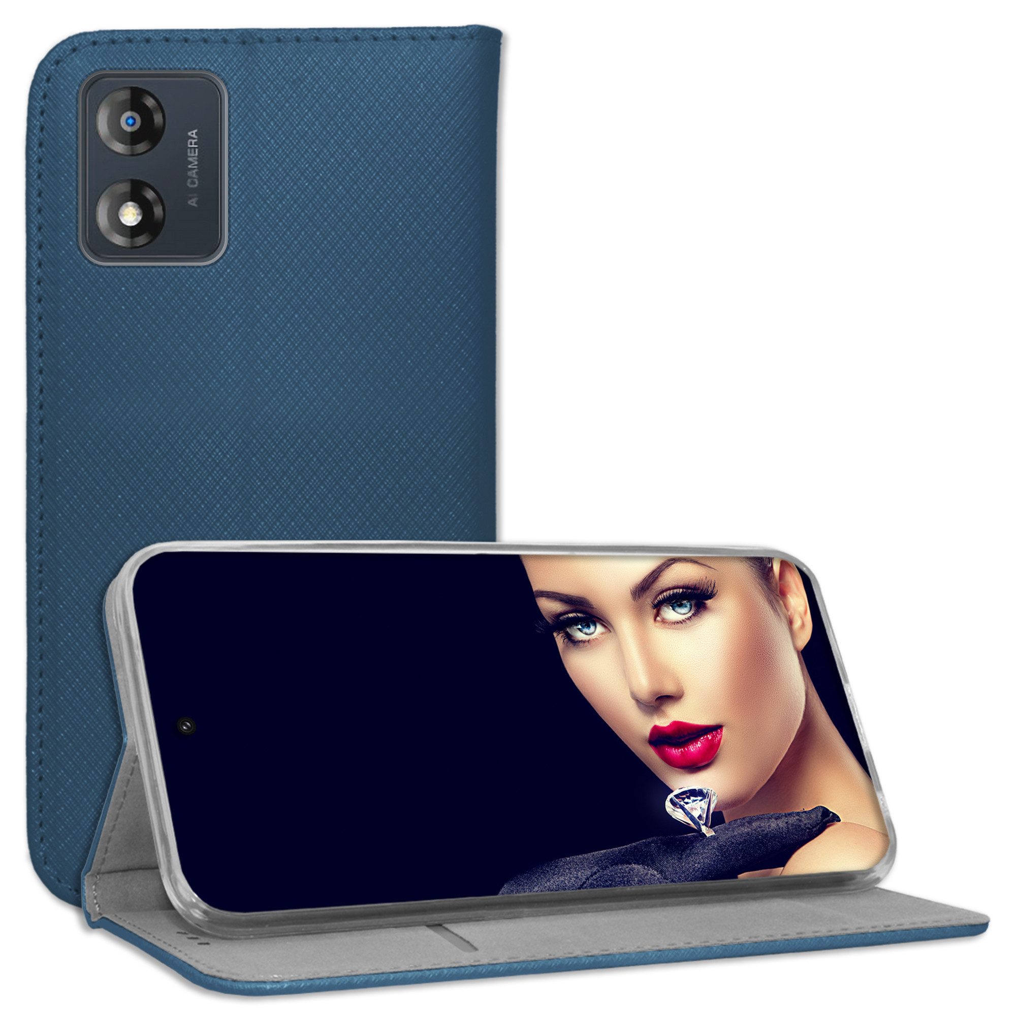 mtb more energy Smartphone-Hülle Smart Magnet für Motorola Moto E13, Blau, Bookstyle Klapphülle Cover Wallet Case aus Kunstleder