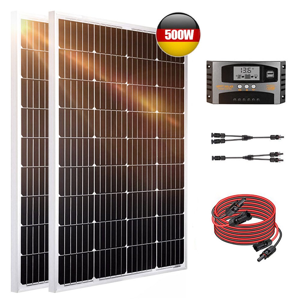 Rhein Beleuchtung Solarmodul 500W 12V Solaranlage Komplettset mit Solarpanel - Monokristallin, 500 W, Monokristalli, (Set, 1-St., Solarmodule für Garten/Haus/Camping - Einfache Montage), Solarmodule für Garten/Haus/Camping - Einfache Montage