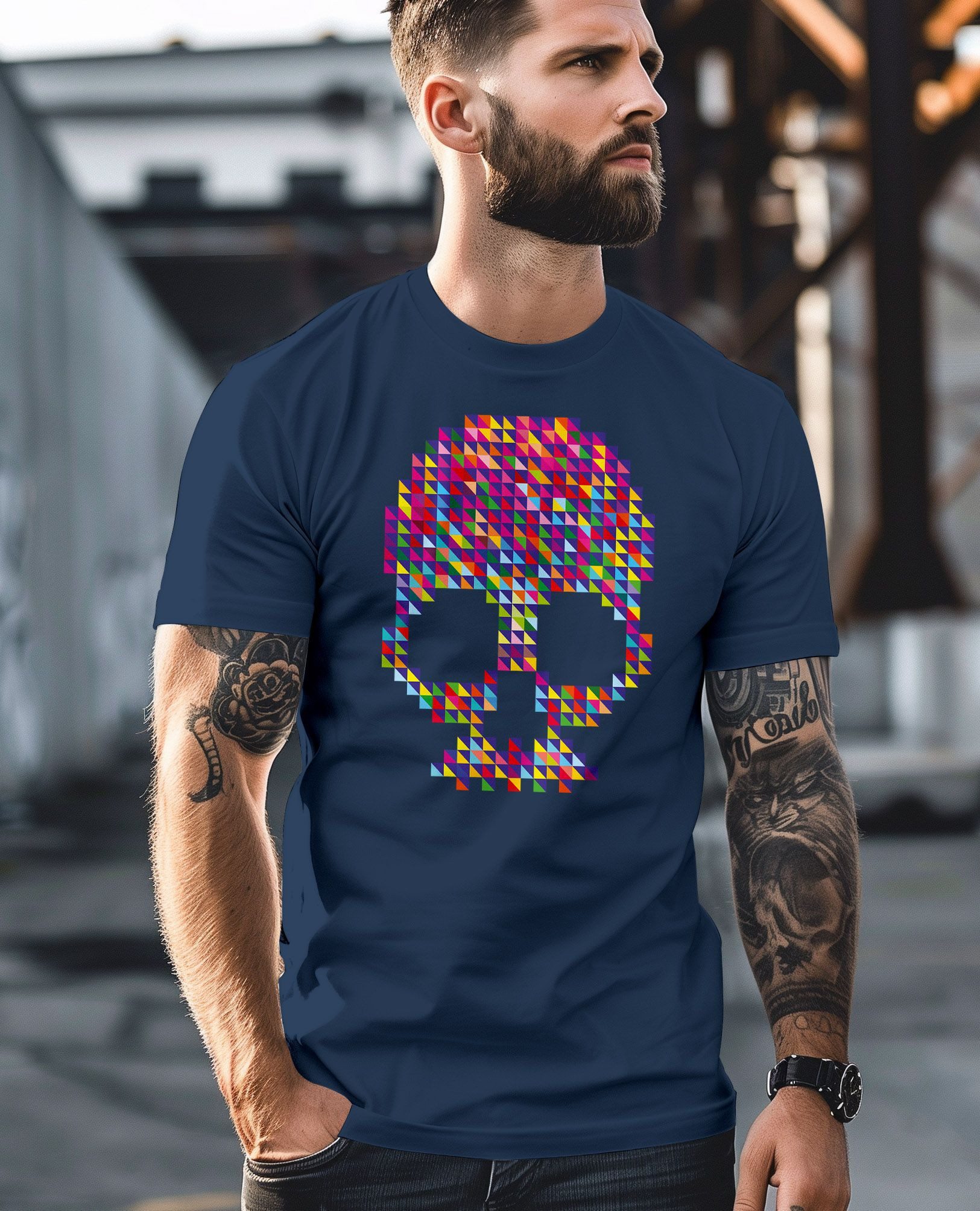 Neverless Print-Shirt Herren T-Shirt Totenkopf Skull Design Printshirt Minimalistic Art mit Print