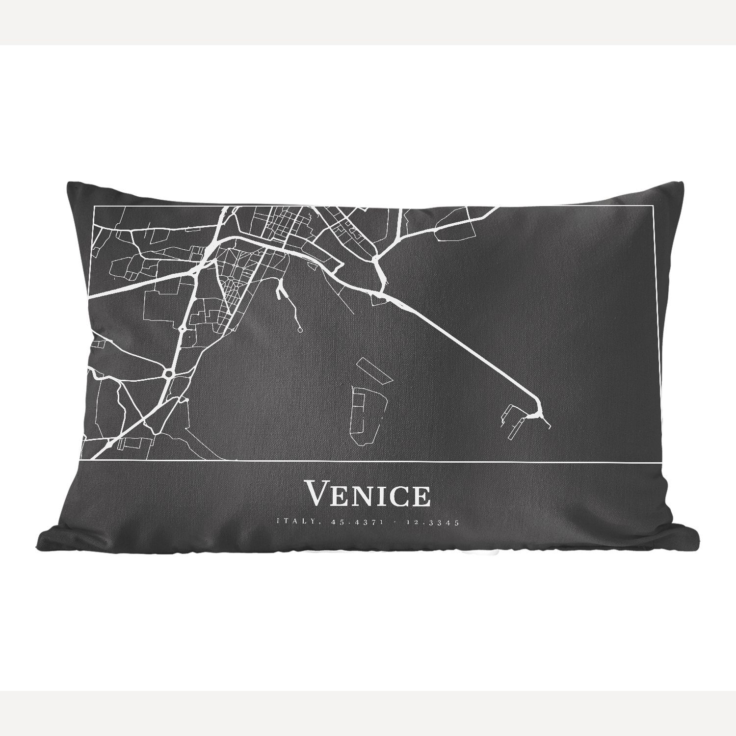 - Füllung, Venedig, Karte - Venedig Dekokissen MuchoWow - Wohzimmer Zierkissen, Dekoration, Schlafzimmer Dekokissen Stadtplan mit