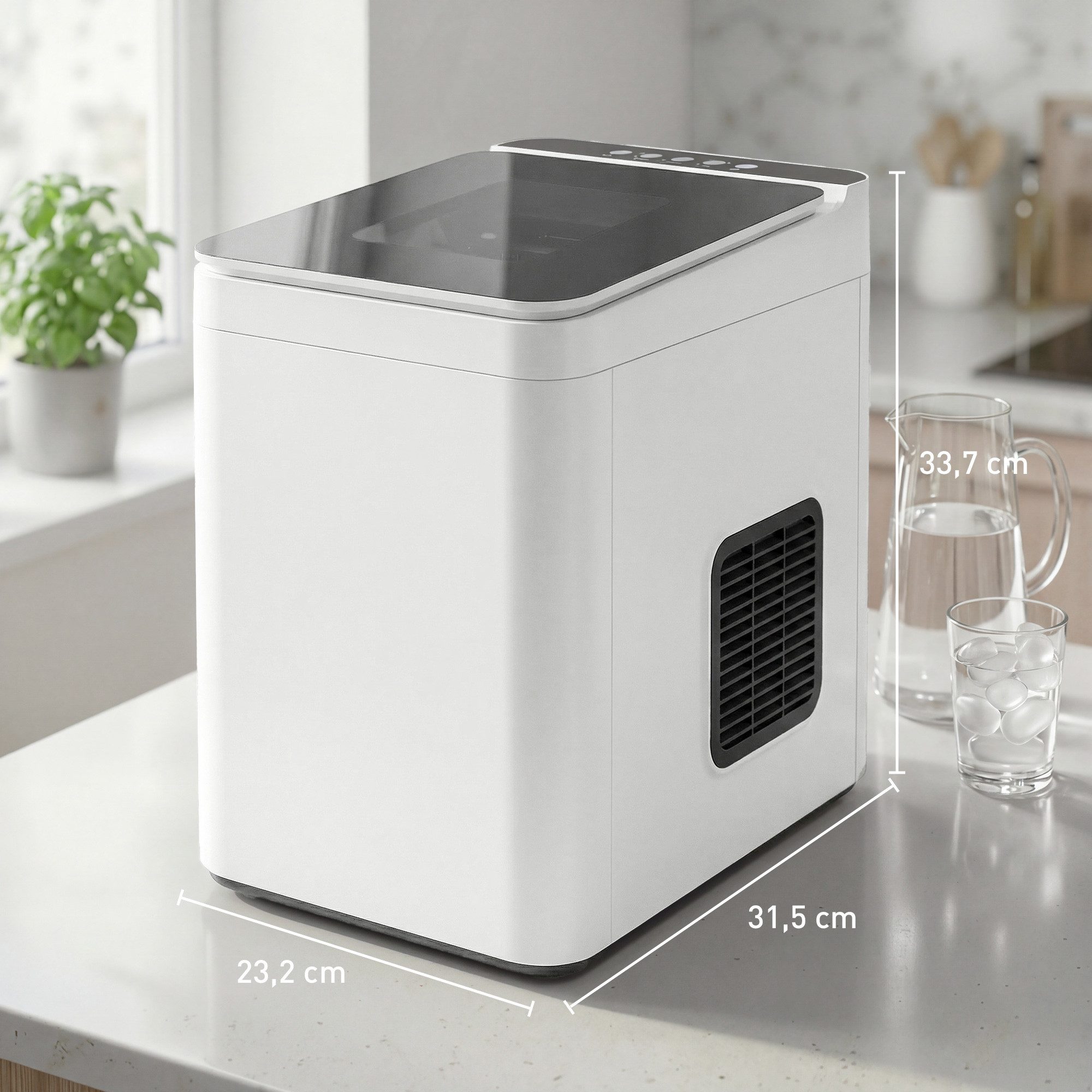 HOMCOM Eiswürfelmaschine Klein, 12 kg 24 Std., selbstreinigender Eiswürfelbereiter, Schnelle Eisproduktion, kompakte Größe, einfach zu reinigen