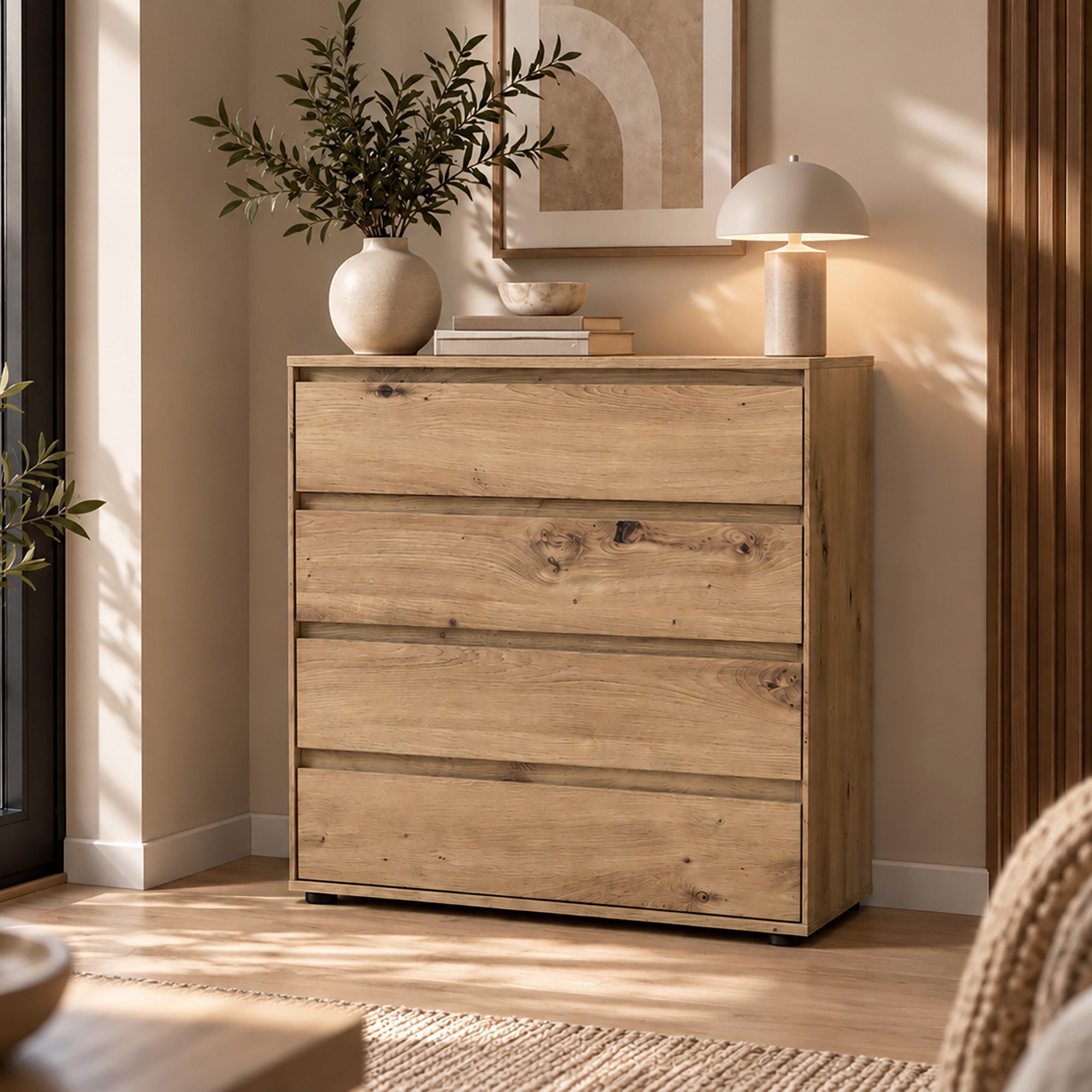 Lomadox Kommode ZOLLINO-129, in Eiche, 75 cm breit mit 4 Schubladen
