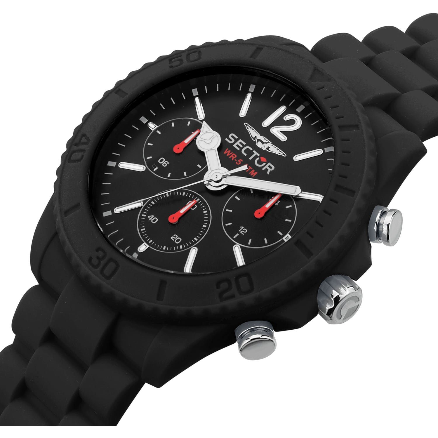 groß Silikonarmband Sector Herren Sector rund, (46mm), schwarz, Herren Armbanduhr Multifunktionsuhr Fashion Multifunktion, Armbanduhr