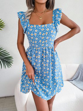 BlauWave Druckkleid Ärmellose Kleider Blumen Print Casual (1-tlg., Rückenfreies Spitzenkleid mit Gänseblümchen-Print) Strandkleider Minikleid